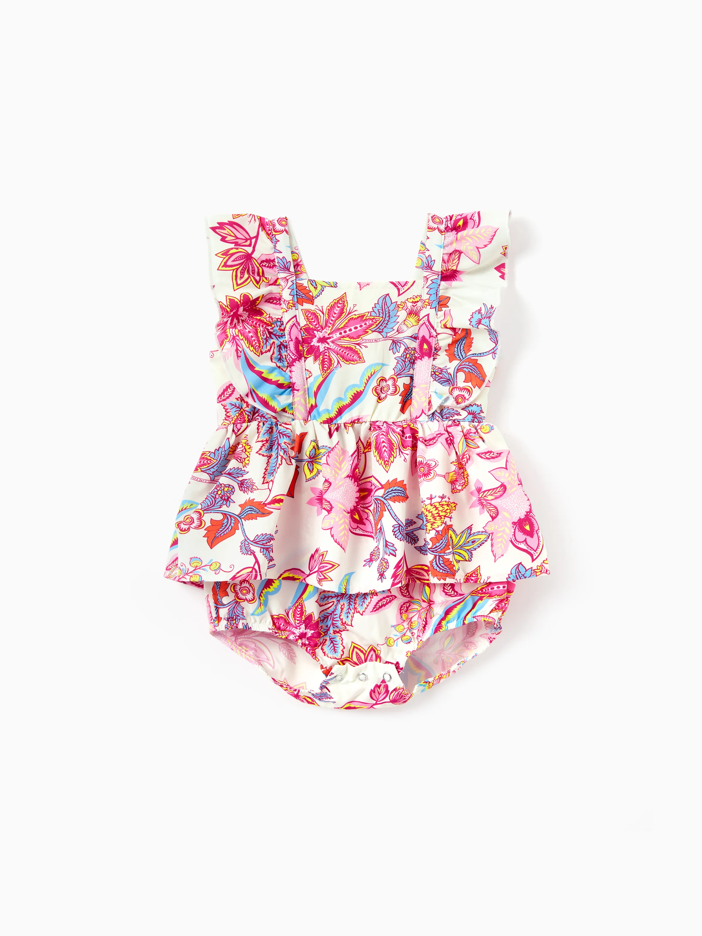 Daddy & Daughter Outfits Set Tropical Flora Print Short-sleeve Collar Shirt or Halter Belted Dress for Summer Vacation Beige - Image 13