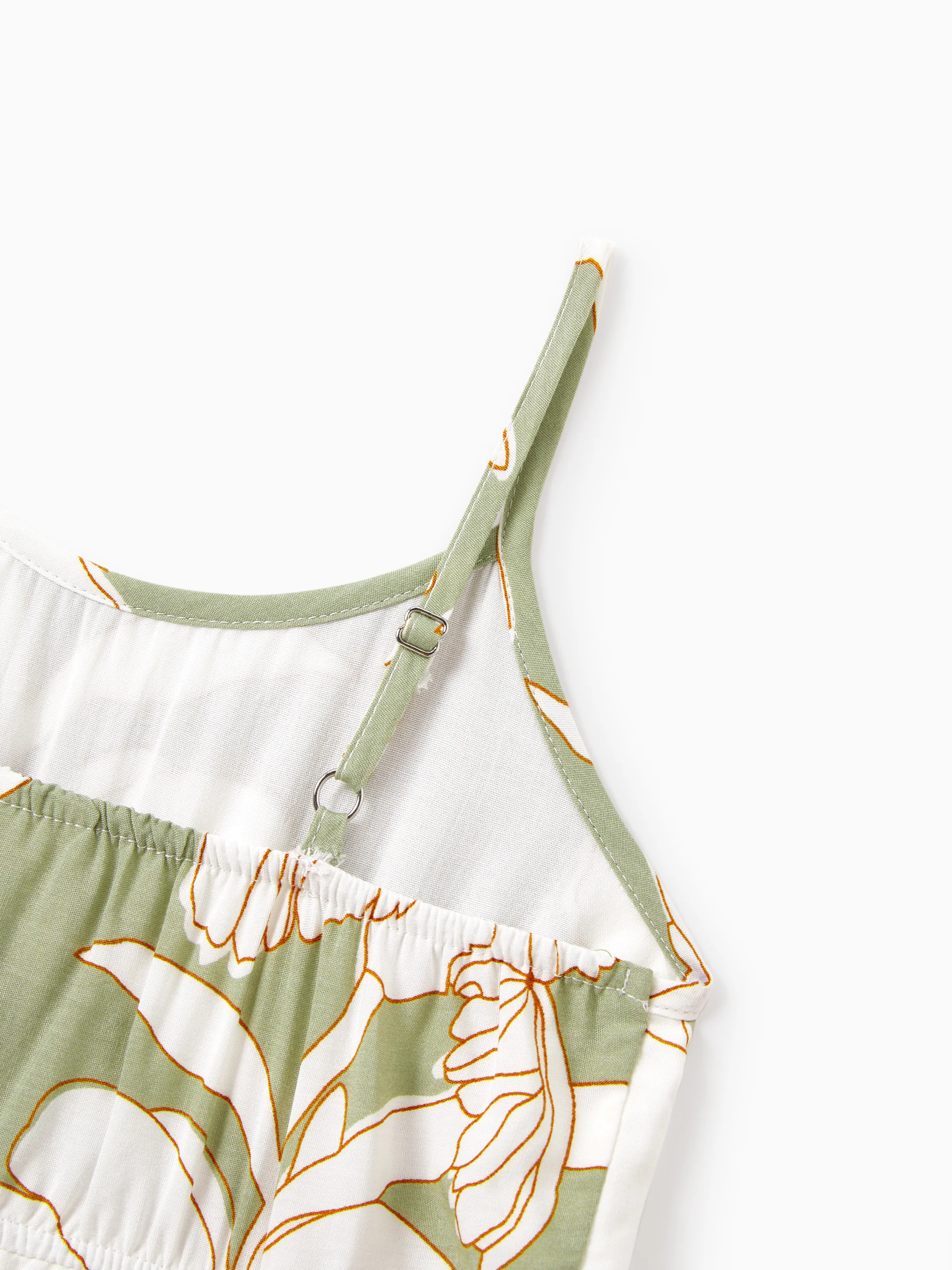 Daddy & Daughter Outfits Tropical Floral Print Strap Dress or Short-sleeve Colorblock Shirts Set Pale Green - Image 16