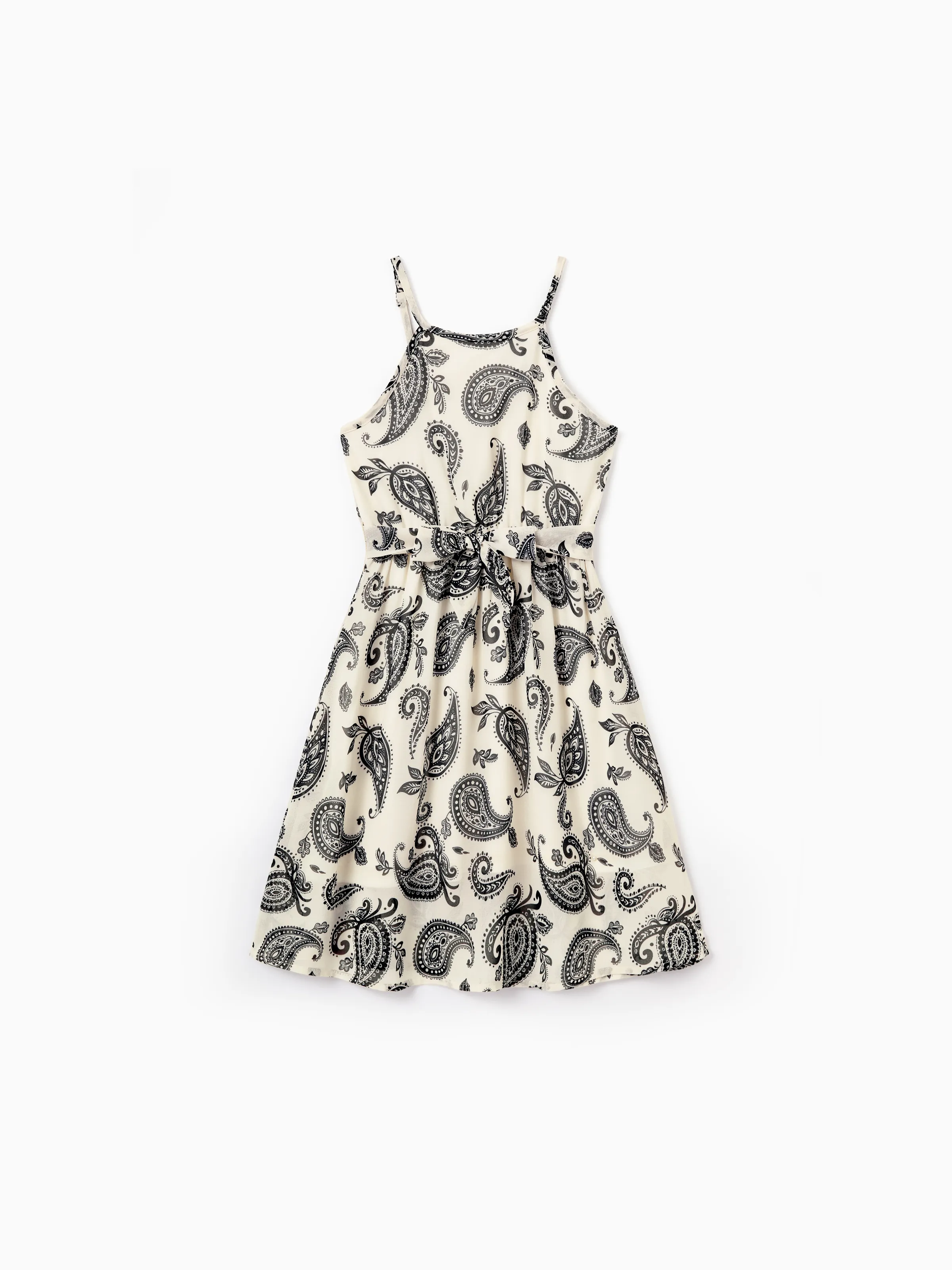 Daddy & Daughter Paisley Print Outfits Sleeveless Spaghetti Strap Dress & Cotton T-Shirt for Mom, Dad, & Kids Perfect for Family Outings & Photos Black - Image 8