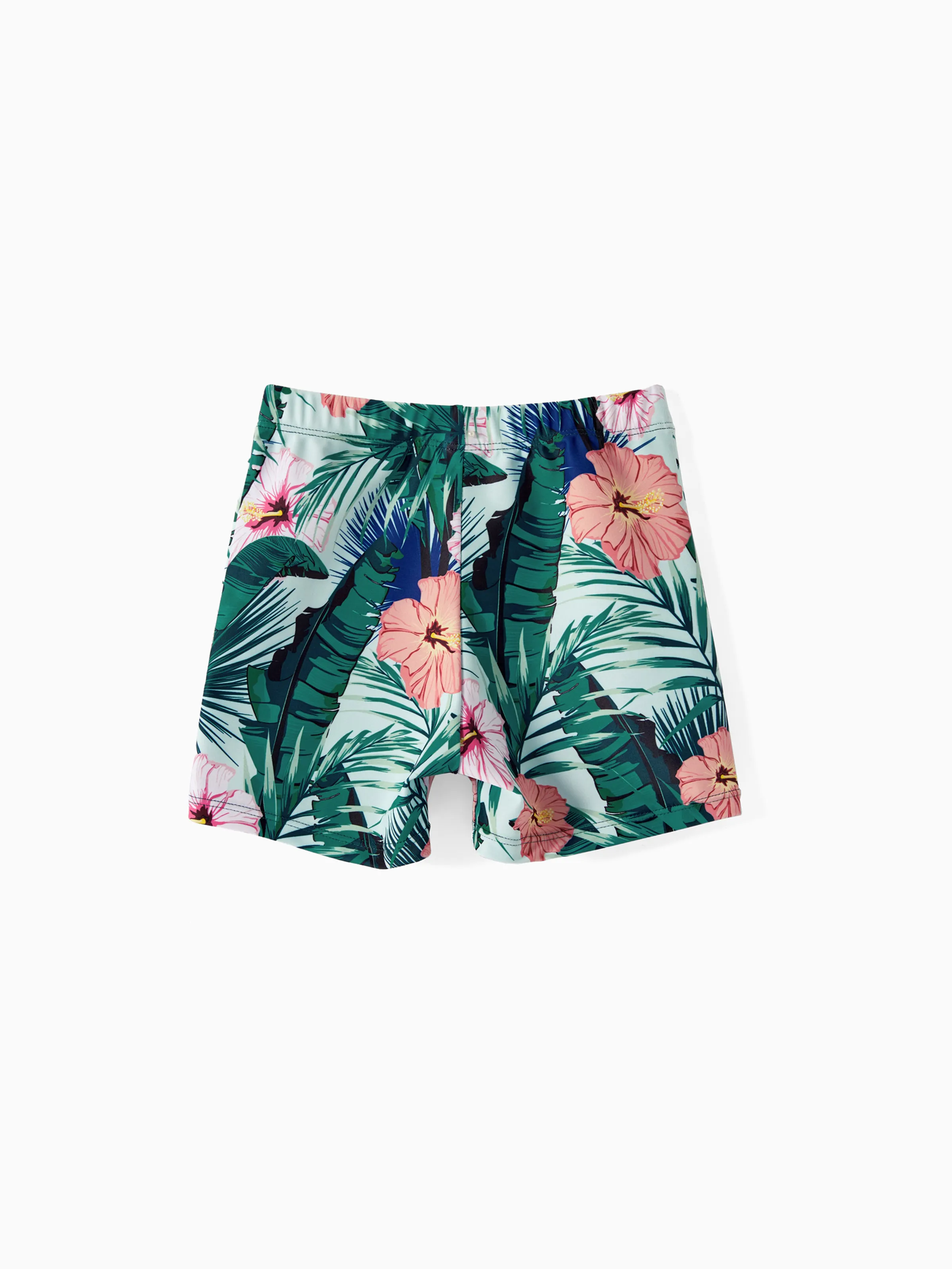 Daddy & Daughter Plant Print Ruffle Trim Spliced One-piece Swimsuit or Swim Trunks Green - Image 5