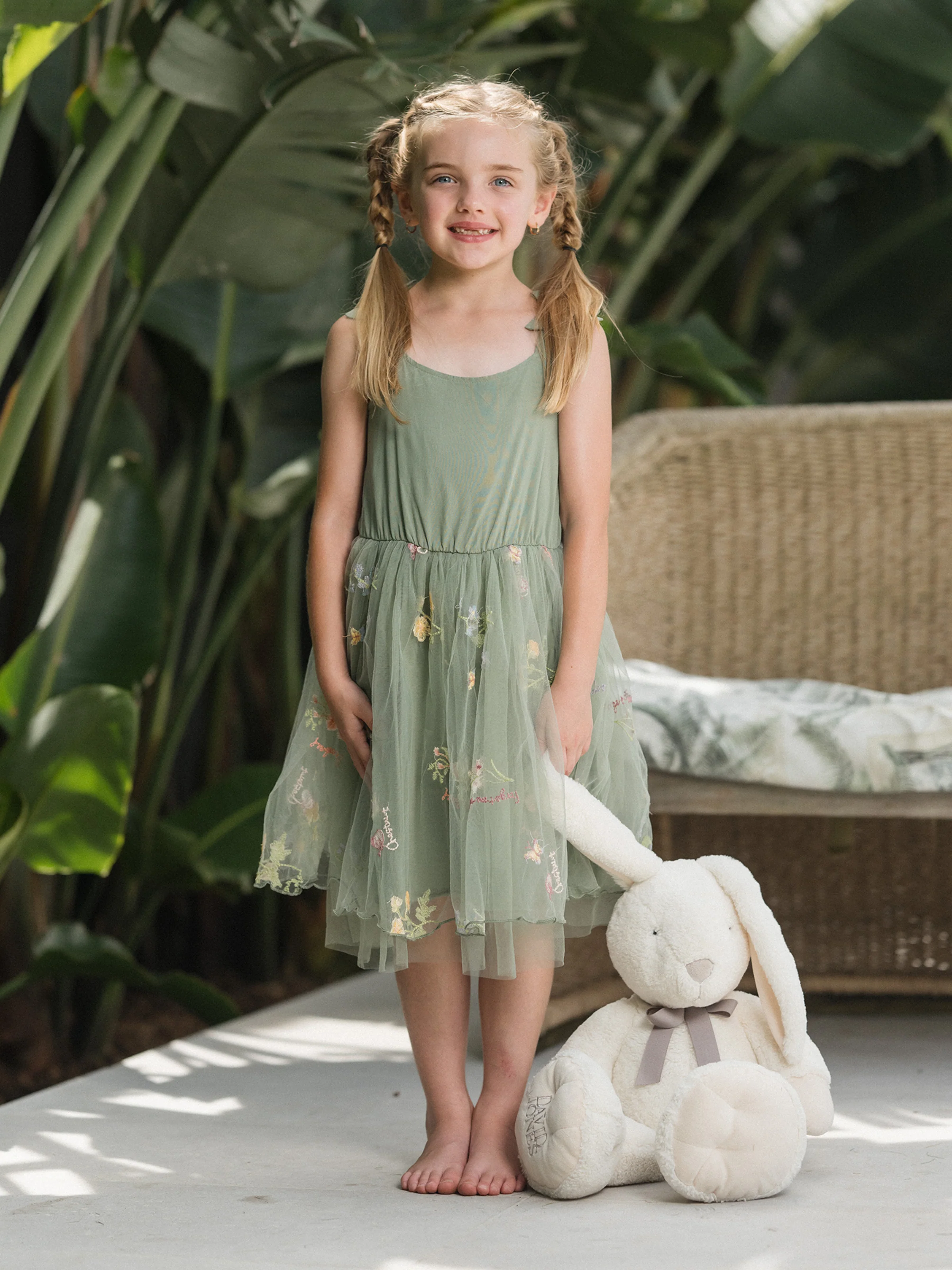 Daddy & Daughter Polo Collar Short-sleeve Shirt or V-neck Strappy Mesh Dress Green - Image 11