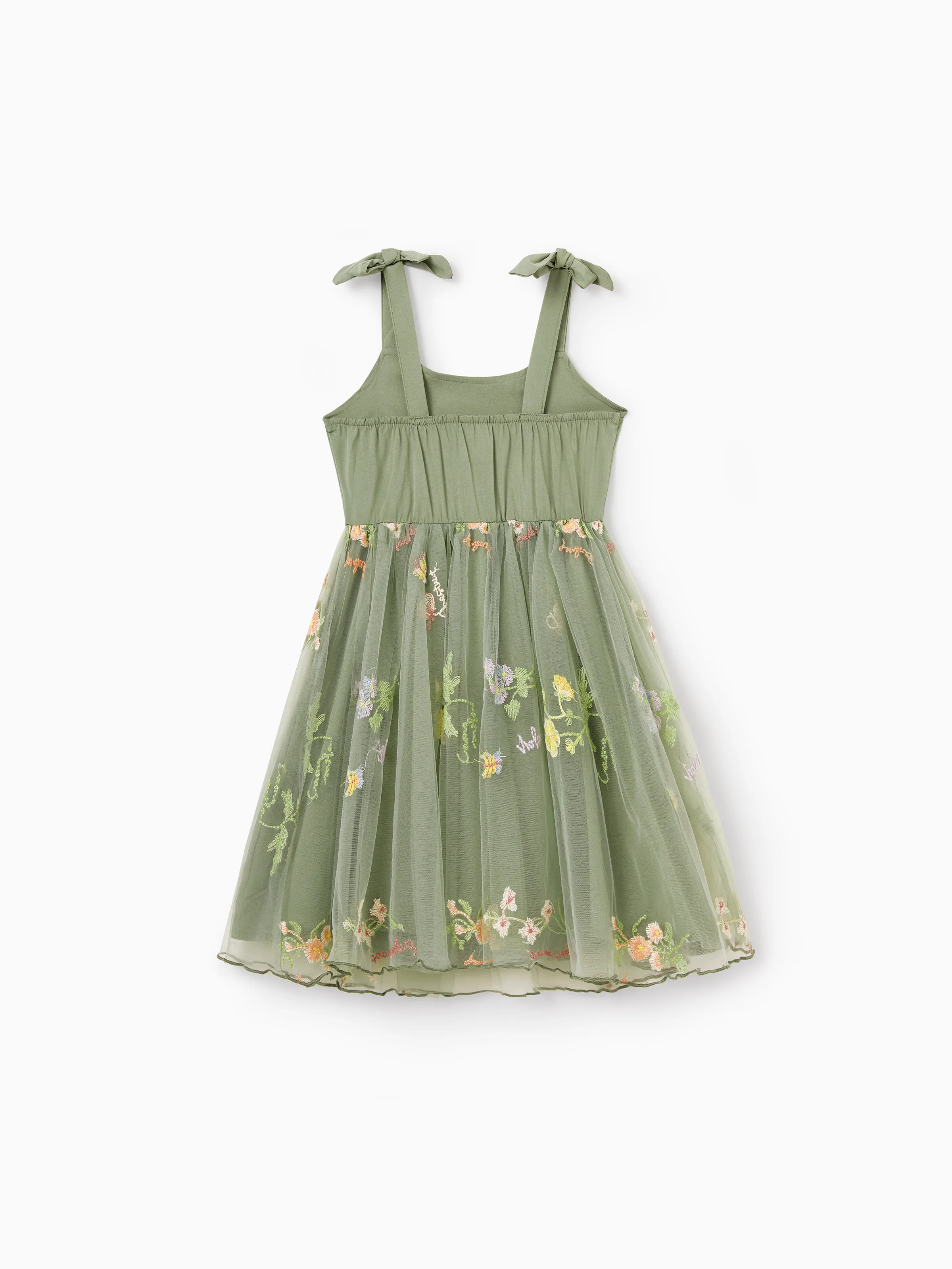 Daddy & Daughter Polo Collar Short-sleeve Shirt or V-neck Strappy Mesh Dress Green - Image 14