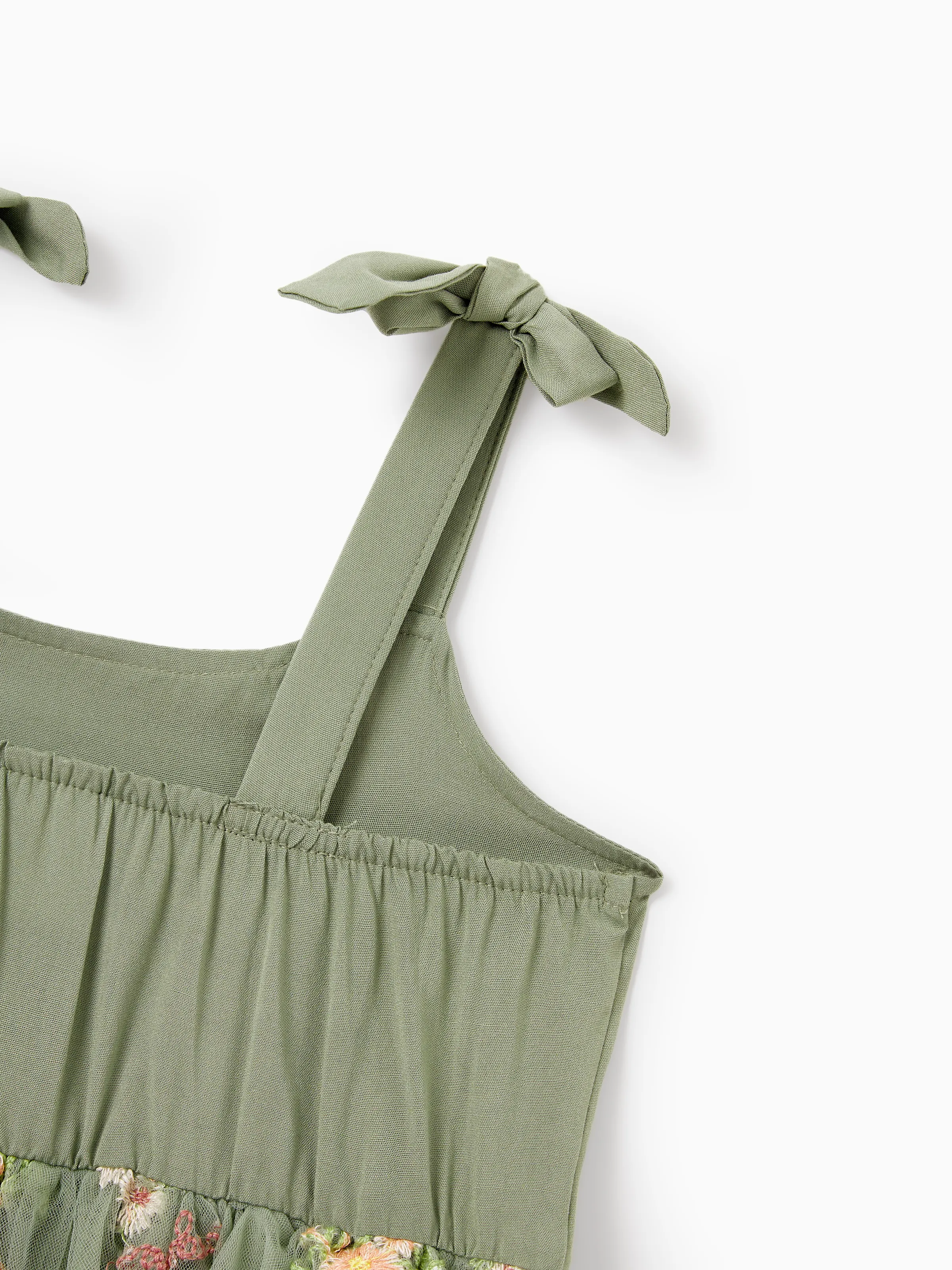 Daddy & Daughter Polo Collar Short-sleeve Shirt or V-neck Strappy Mesh Dress Green - Image 16