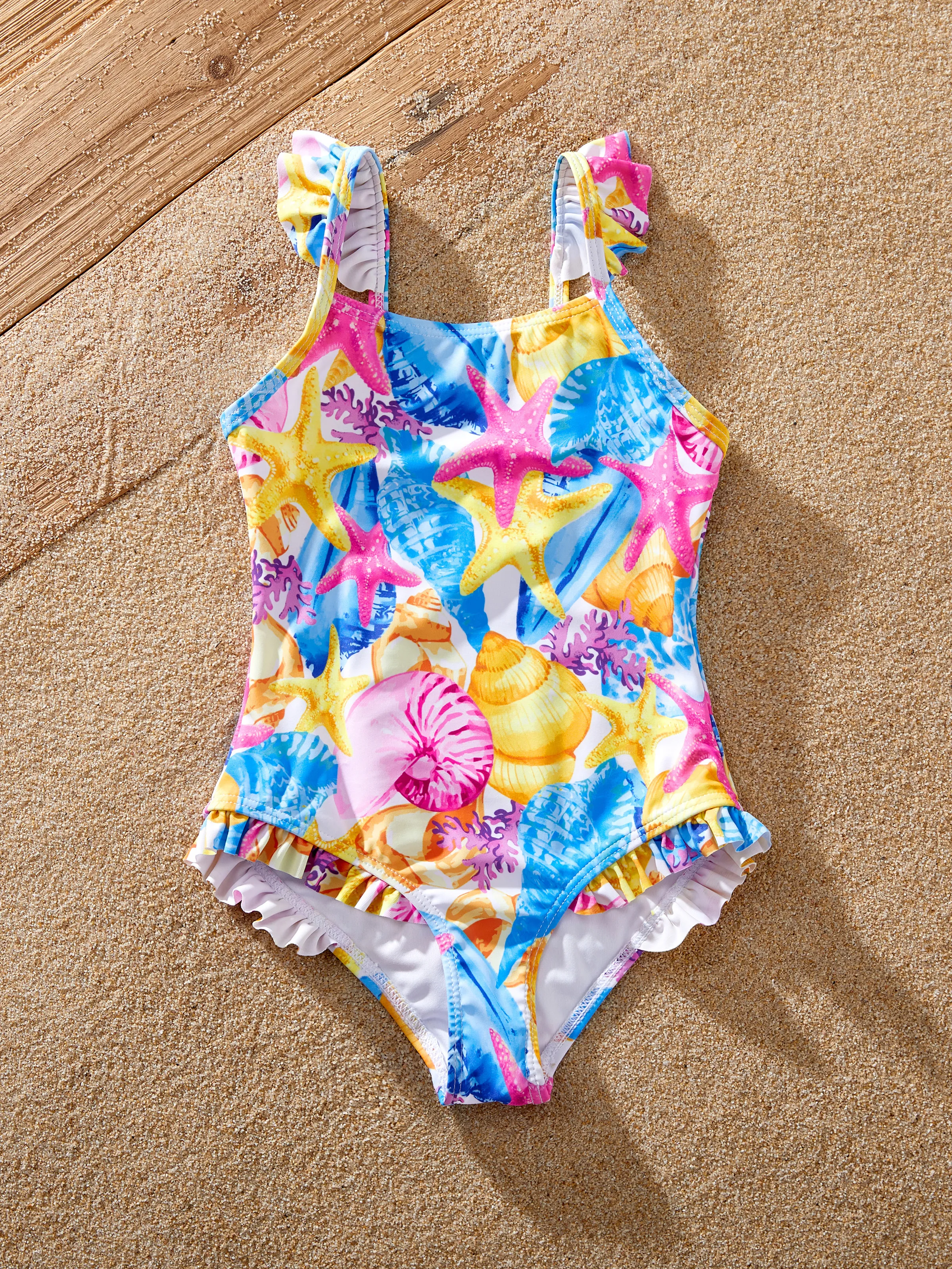 Daddy & Daughter Seashell & Starfish Print Swimsuits Ruched One-Piece & Swim Trunks Set Multi-color - Image 13