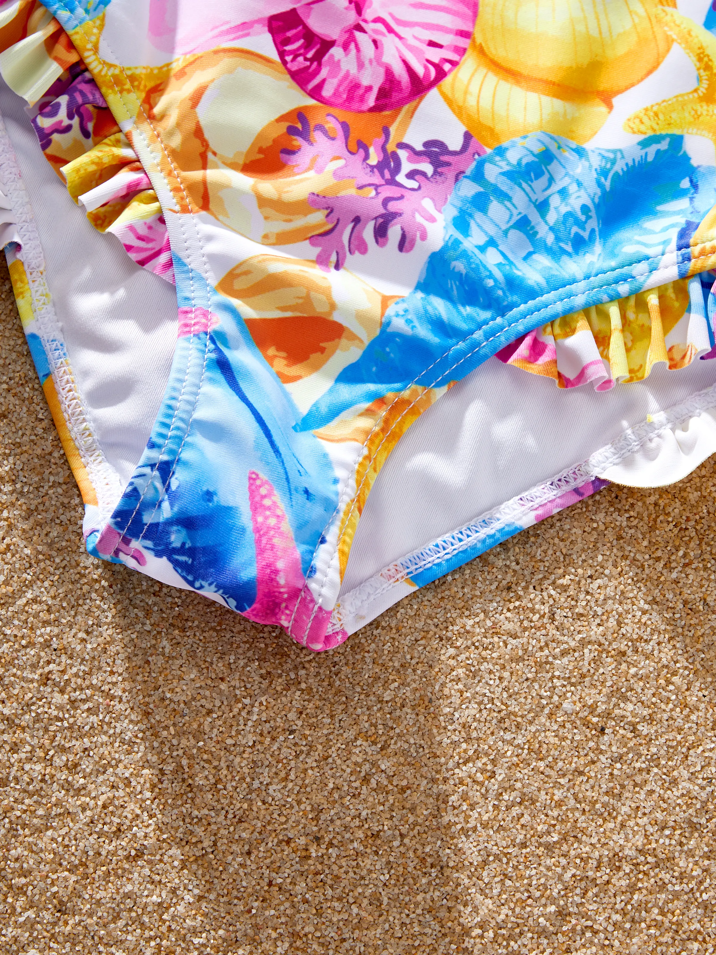 Daddy & Daughter Seashell & Starfish Print Swimsuits Ruched One-Piece & Swim Trunks Set Multi-color - Image 16