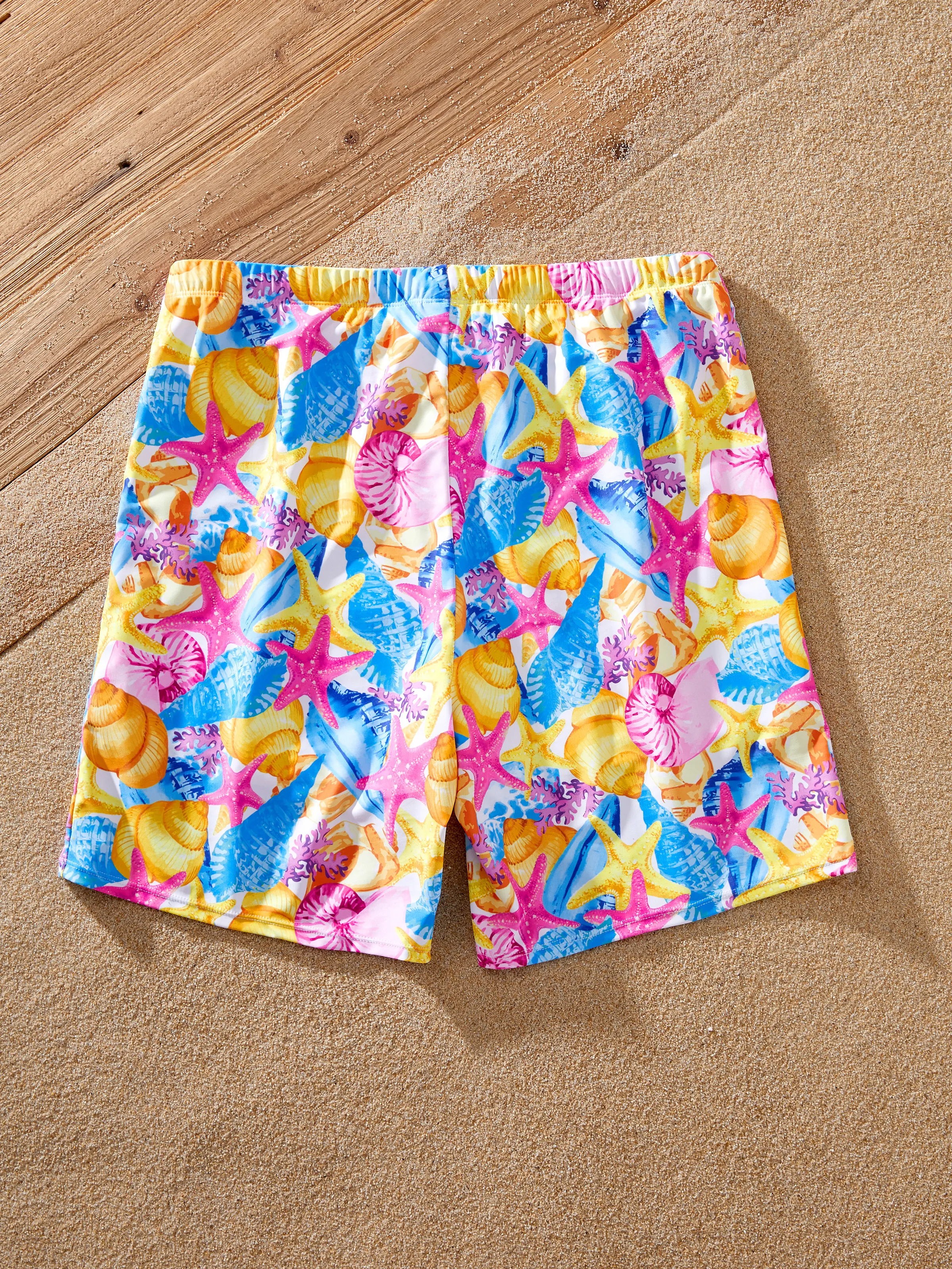 Daddy & Daughter Seashell & Starfish Print Swimsuits Ruched One-Piece & Swim Trunks Set Multi-color - Image 7