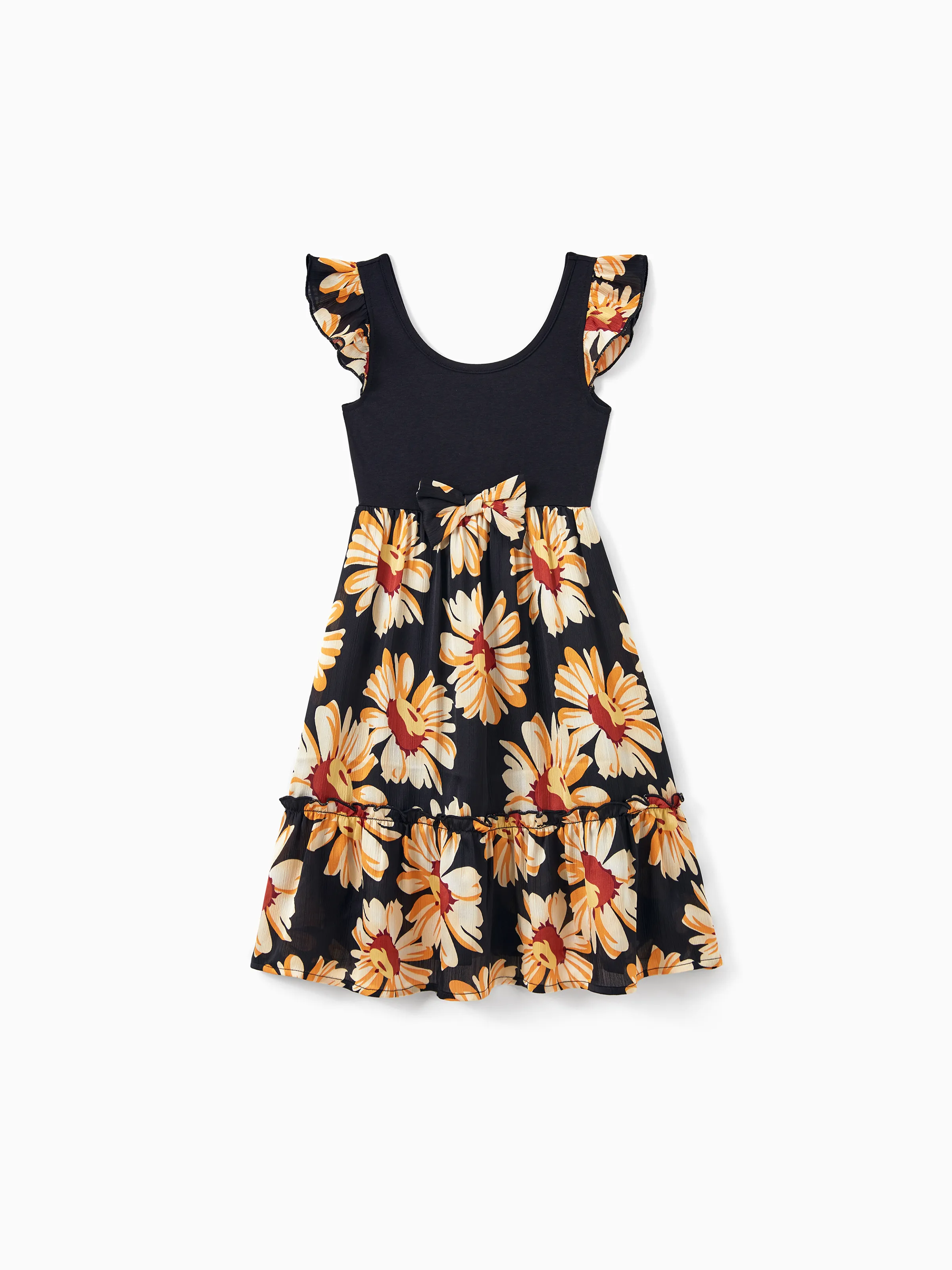Daddy & Daughter Set Floral Sleeveless Strappy Dress or Colorblock Short-sleeve T-shirt Black - Image 13