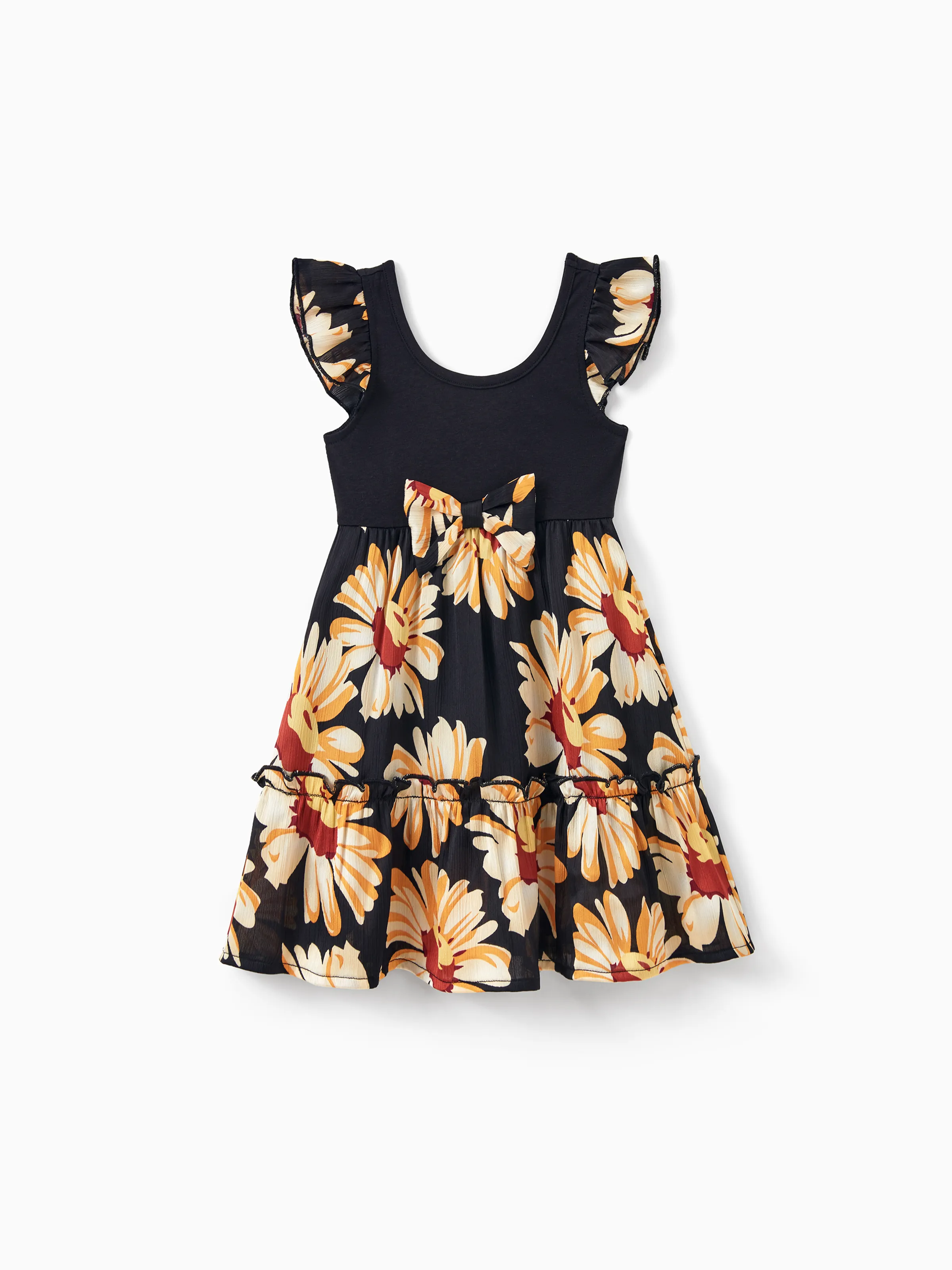 Daddy & Daughter Set Floral Sleeveless Strappy Dress or Colorblock Short-sleeve T-shirt Black - Image 18
