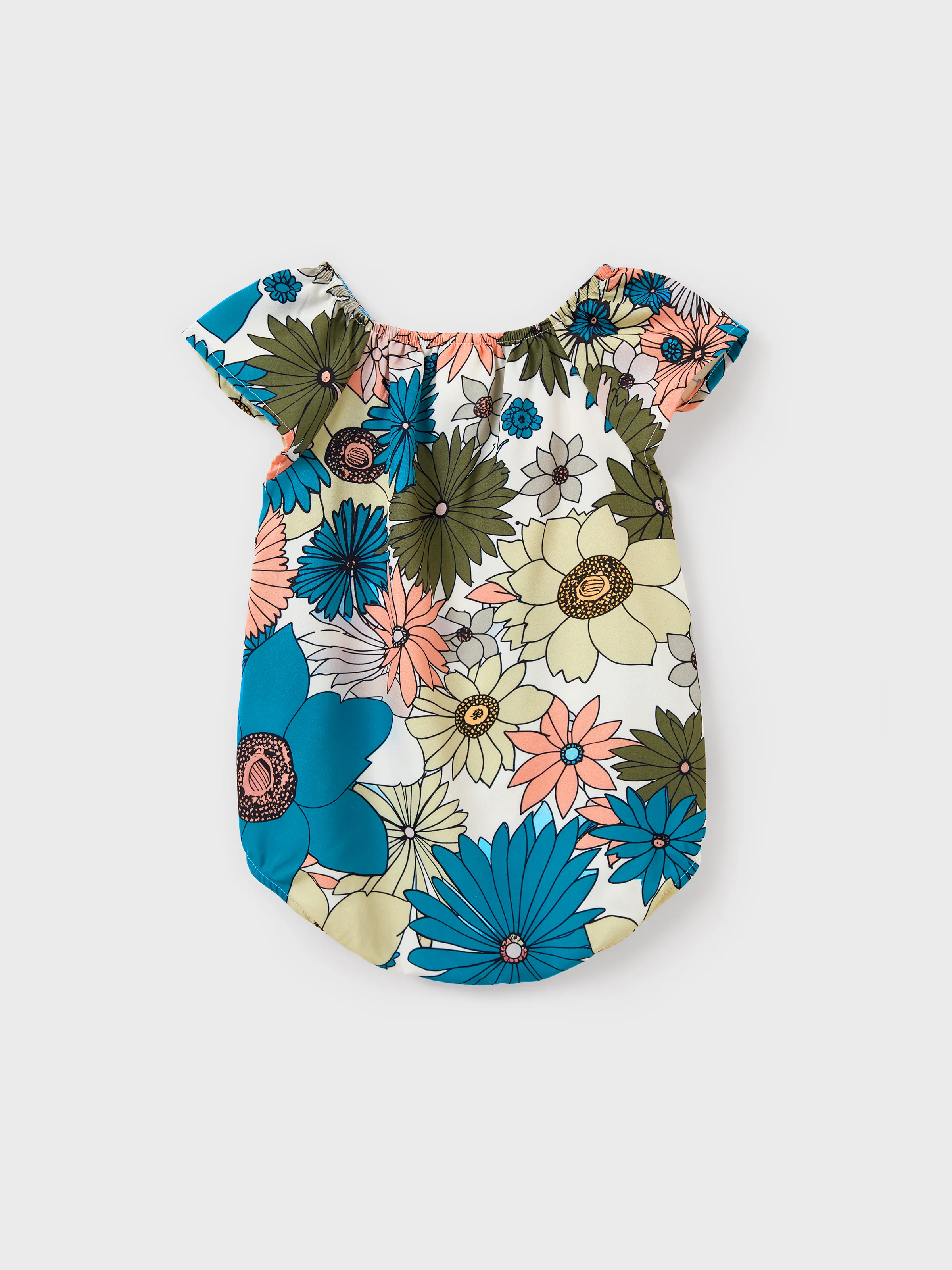 Daddy & Daughter Set Sun Flower Print Short-sleeve Collar Shirt or White Camisole Top and Flower Wide-leg Pants Set for Summer Vacation Multi-color - Image 14