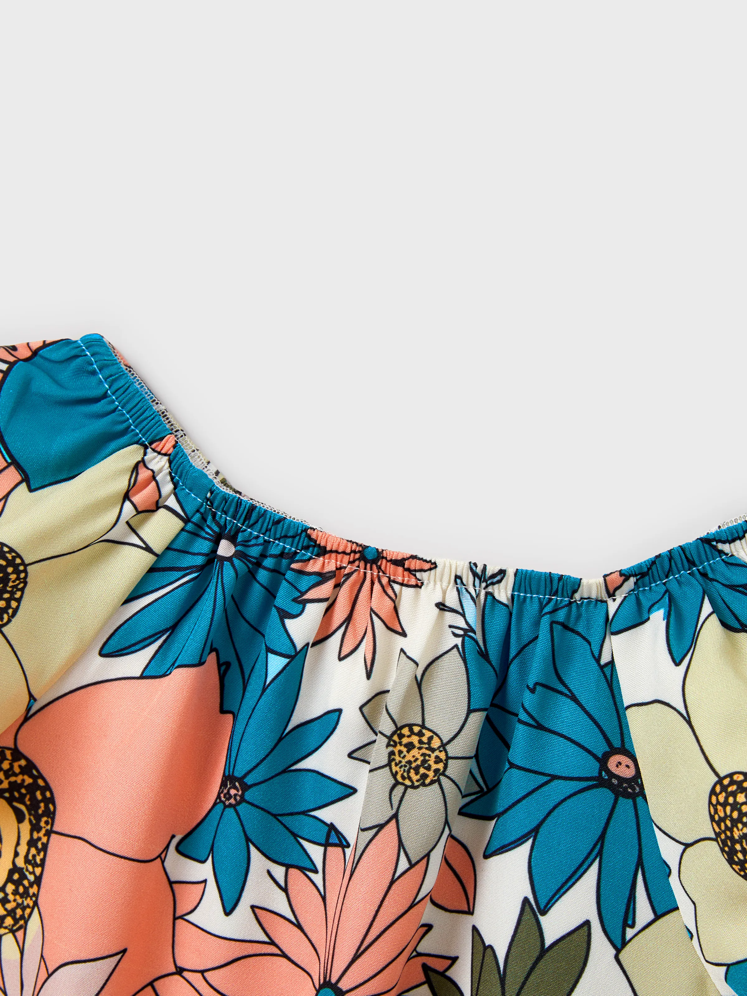 Daddy & Daughter Set Sun Flower Print Short-sleeve Collar Shirt or White Camisole Top and Flower Wide-leg Pants Set for Summer Vacation Multi-color - Image 16