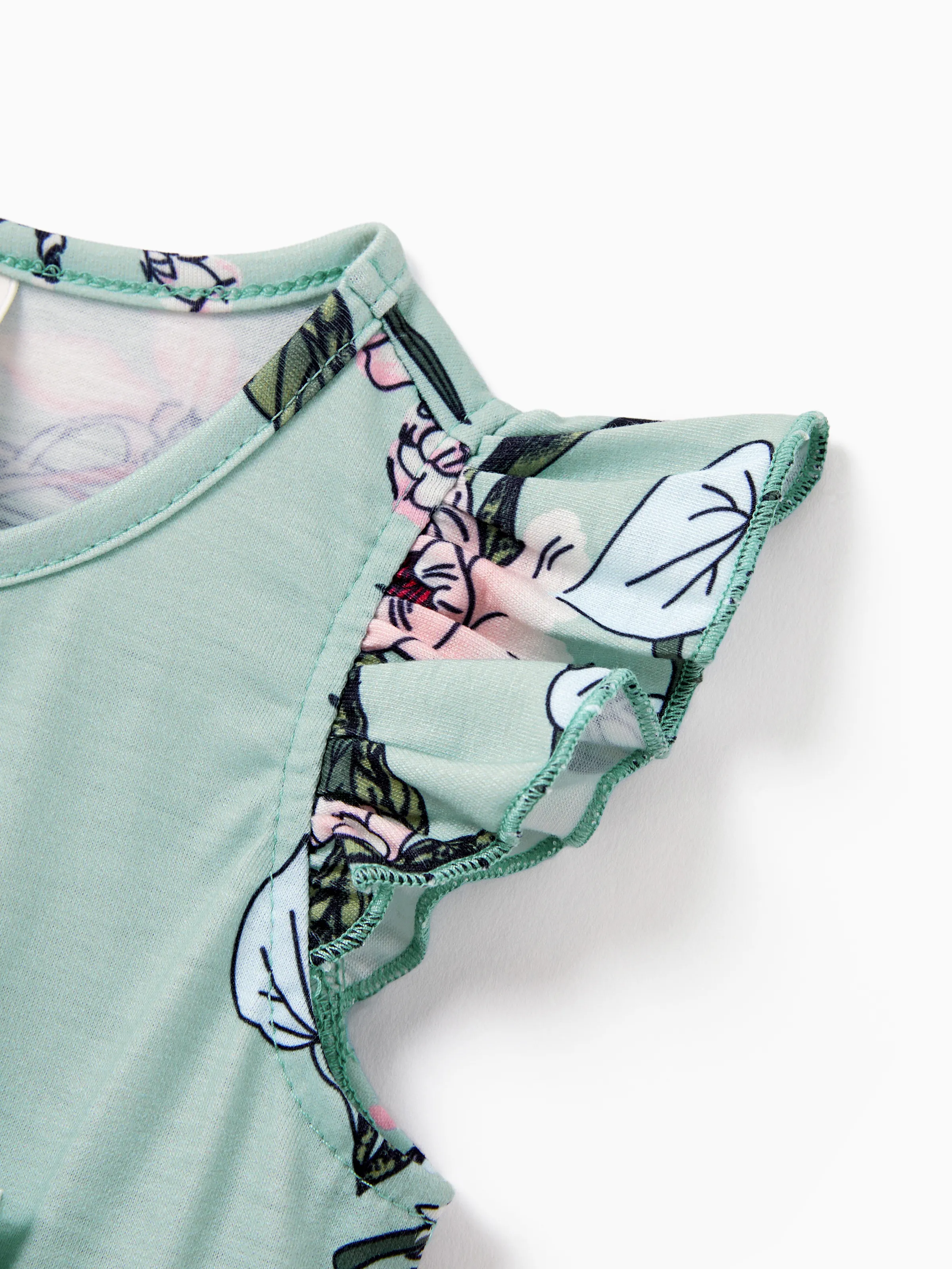 Daddy & Daughter Sets Green Striped Polo Shirt or Flora Print Strap Belted Dress Light Green - Image 16