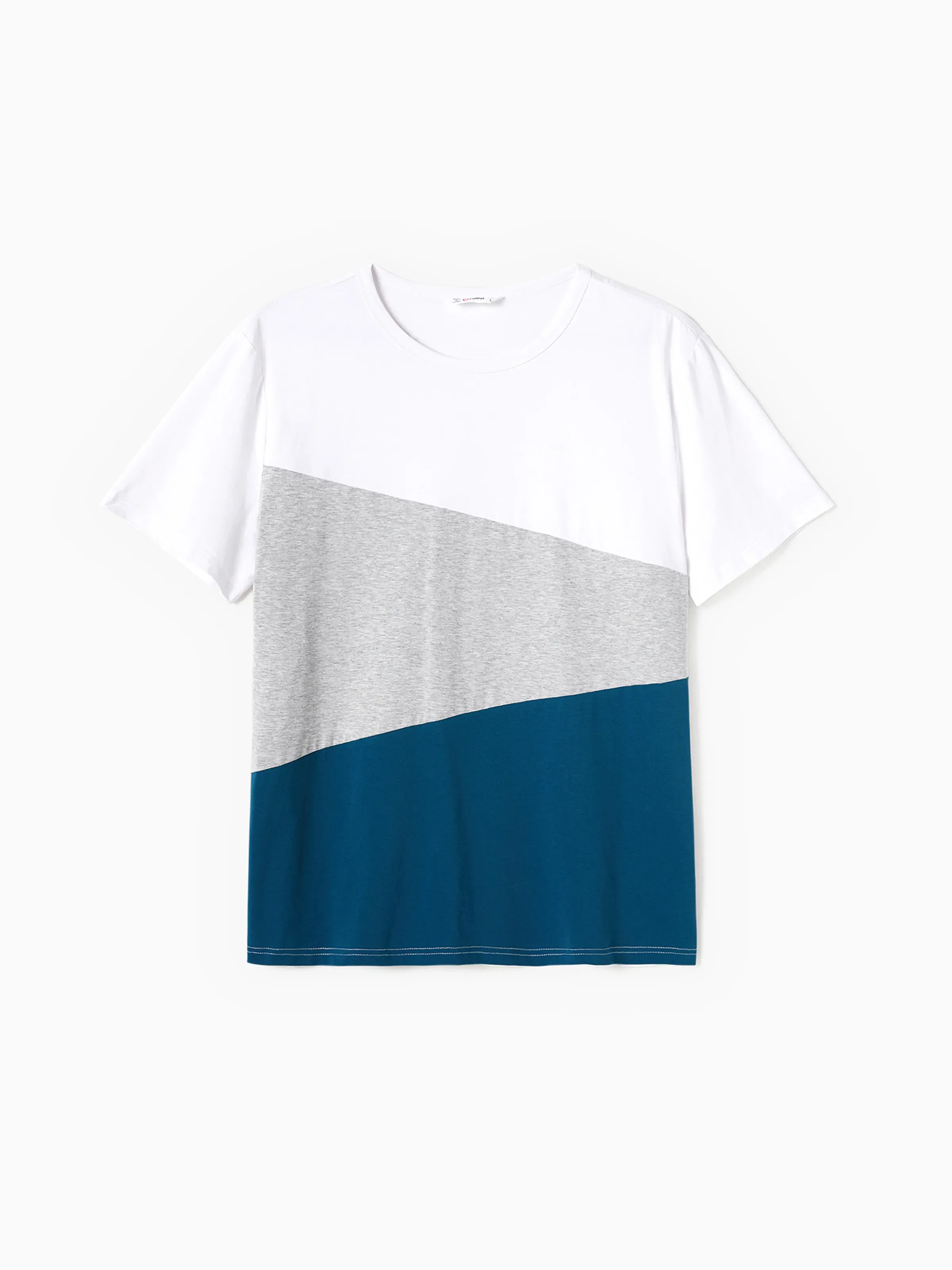 Daddy & Daughter Solid V Neck Flutter-sleeve Splicing Floral Print Dresses and Short-sleeve Colorblock T-shirts Sets Azure- - Image 4
