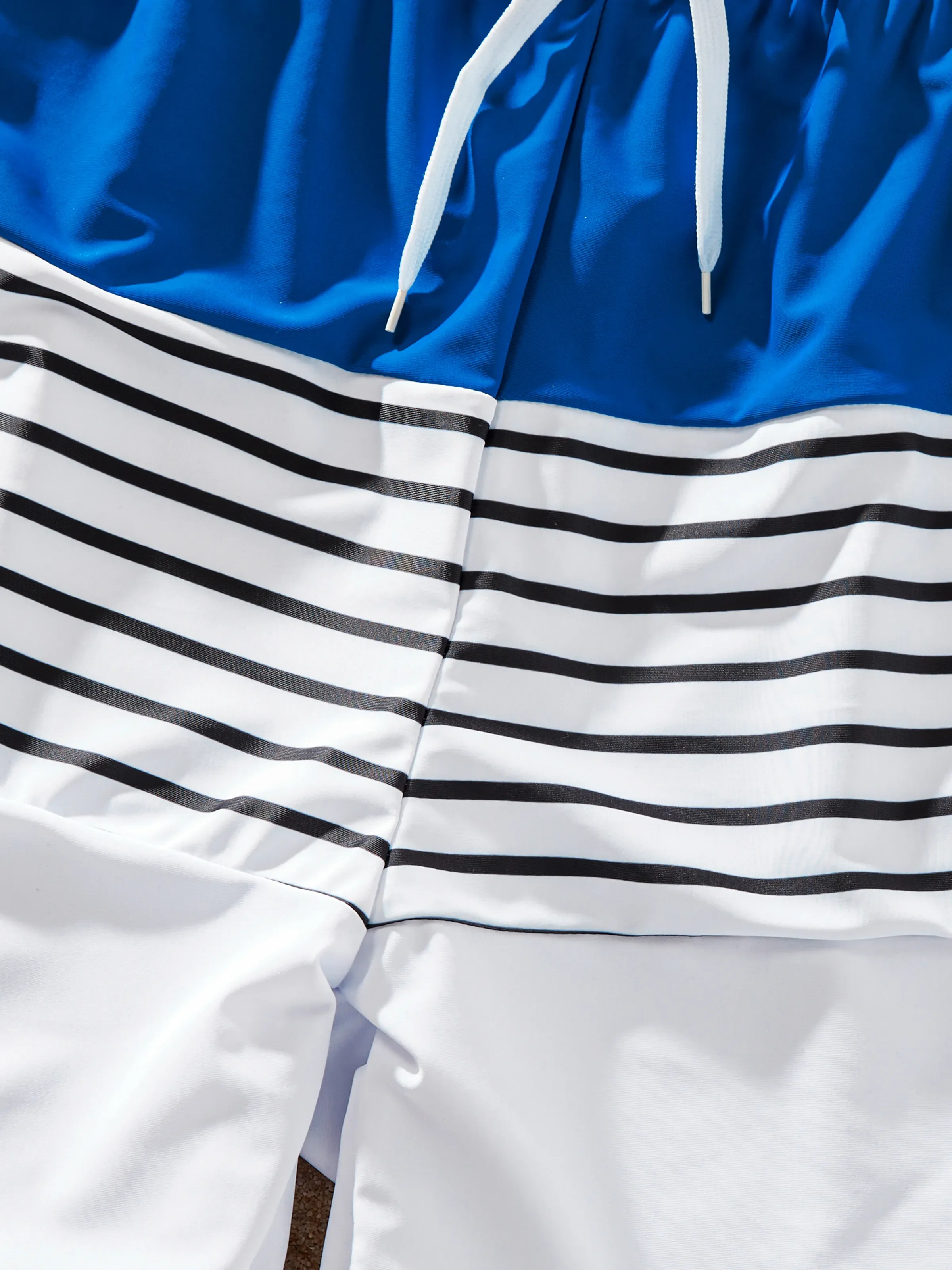 Daddy & Daughter Swimsuit Colorblock Drawstring Swim Trunks or Striped Blue Spliced Tankini with Cross-Front, Tie-Back, and Thin Straps Color block - Image 5