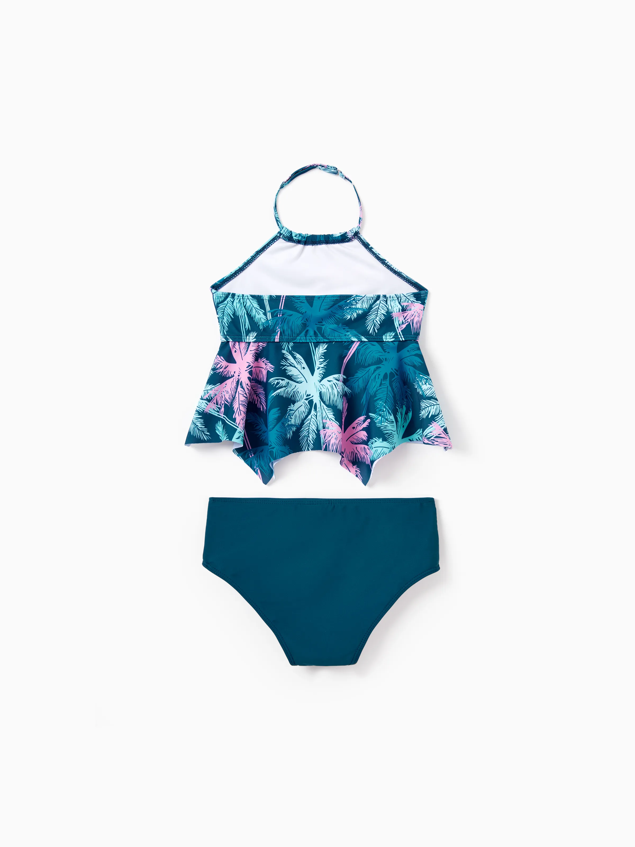 Daddy & Daughter Swimsuits Tropical Palm Tree Print, Beach Vacation Swimwear Turquoise - Image 14