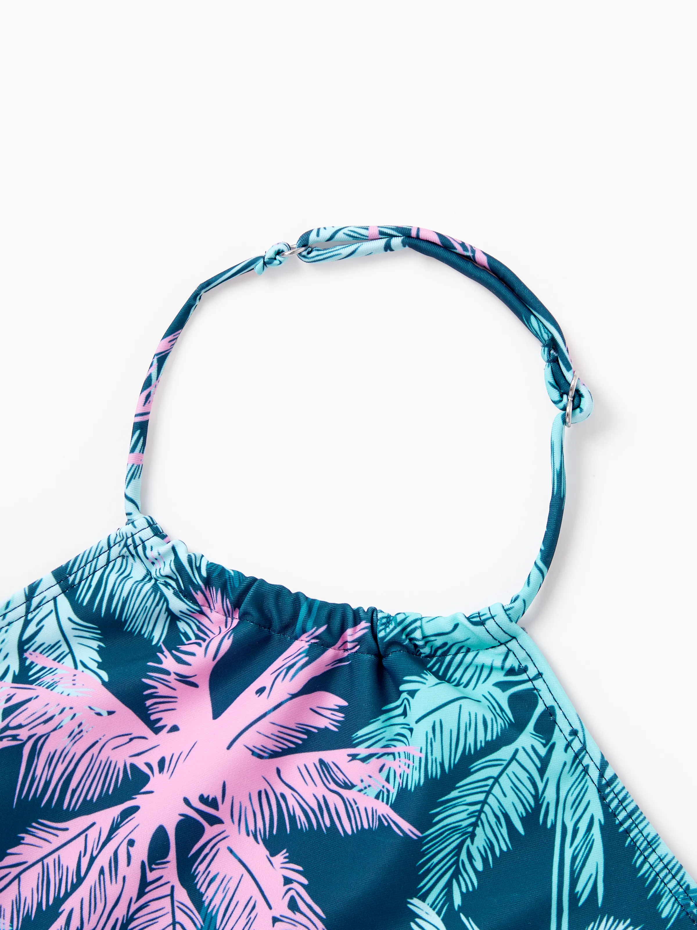 Daddy & Daughter Swimsuits Tropical Palm Tree Print, Beach Vacation Swimwear Turquoise - Image 15