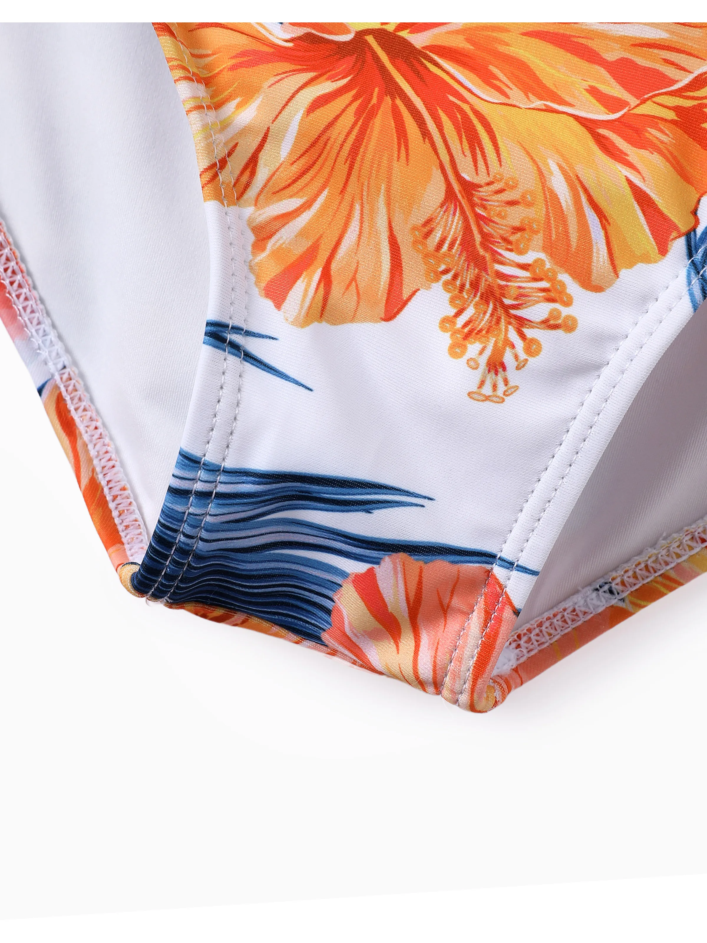 Daddy & Daughter Swimwear Tropical Floral Bikini Set with Ruffle Top for Mom & Daughter, Board Shorts for Dad & Son, Bright Summer Beach Outfits Orange - Image 12