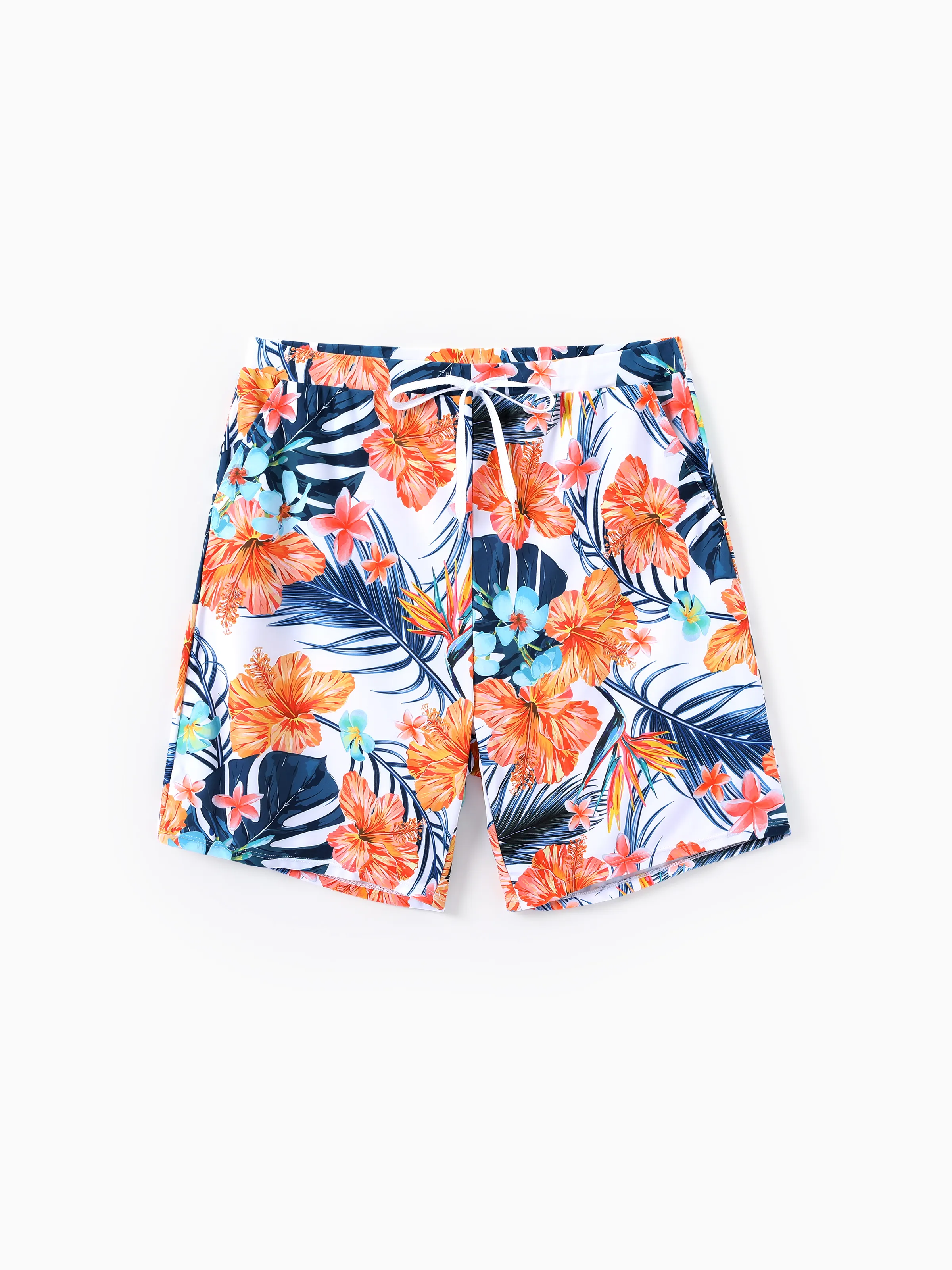 Daddy & Daughter Swimwear Tropical Floral Bikini Set with Ruffle Top for Mom & Daughter, Board Shorts for Dad & Son, Bright Summer Beach Outfits Orange - Image 3
