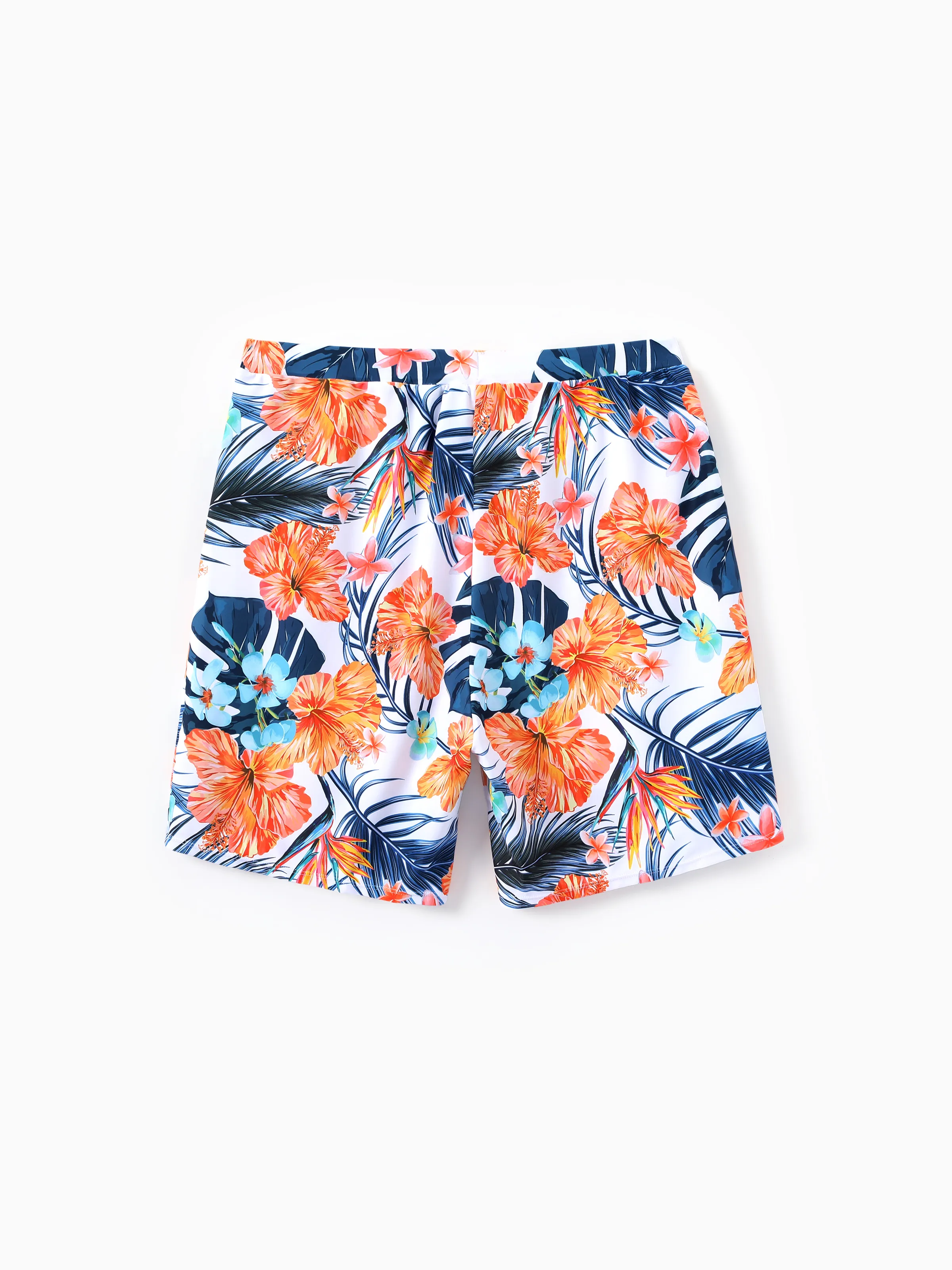 Daddy & Daughter Swimwear Tropical Floral Bikini Set with Ruffle Top for Mom & Daughter, Board Shorts for Dad & Son, Bright Summer Beach Outfits Orange - Image 4