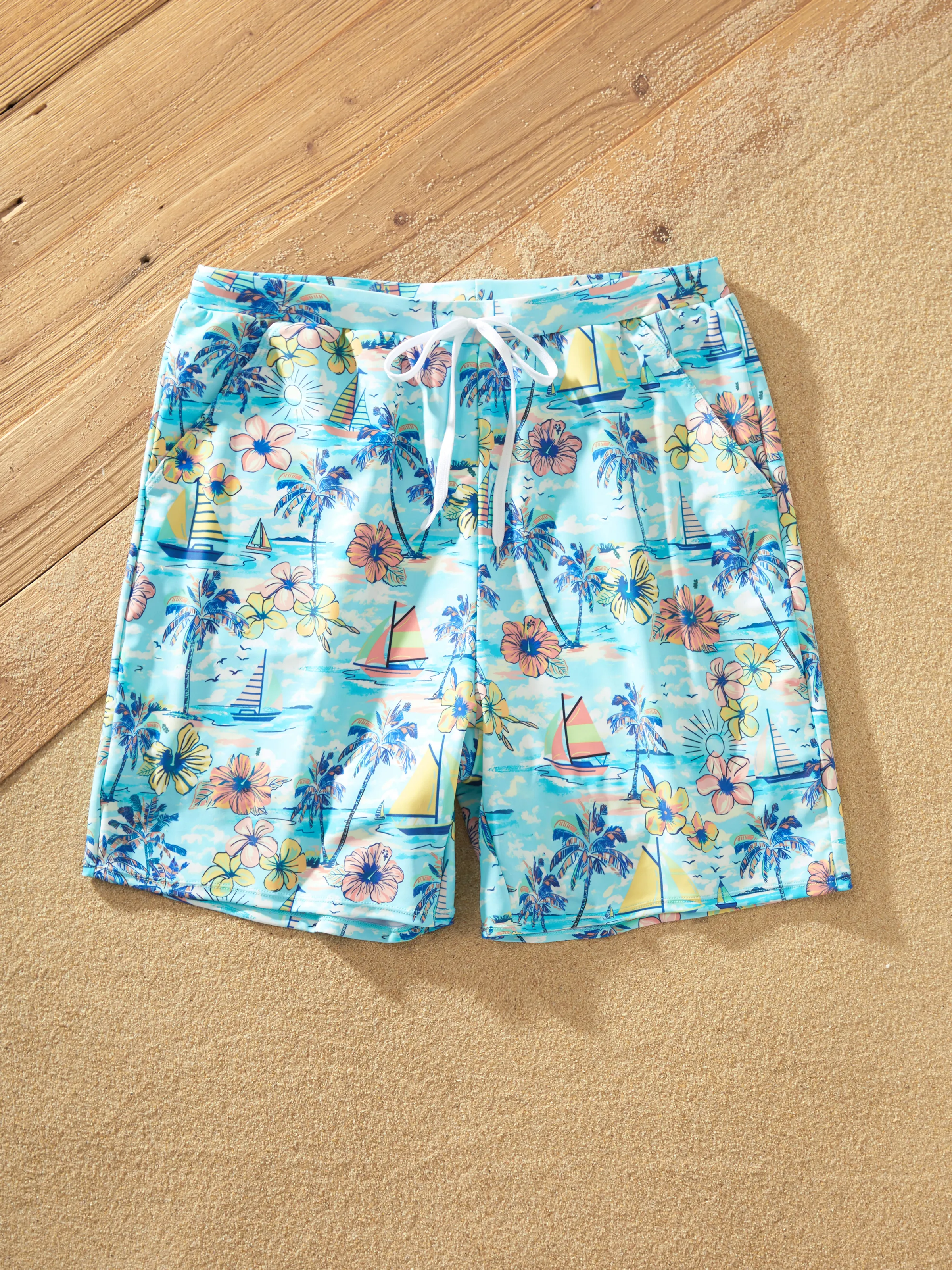 Daddy & Daughter Swimwear Tropical Print,  Girl two-piece Swimsuit  for Summer Beach Vacation Light Blue - Image 4