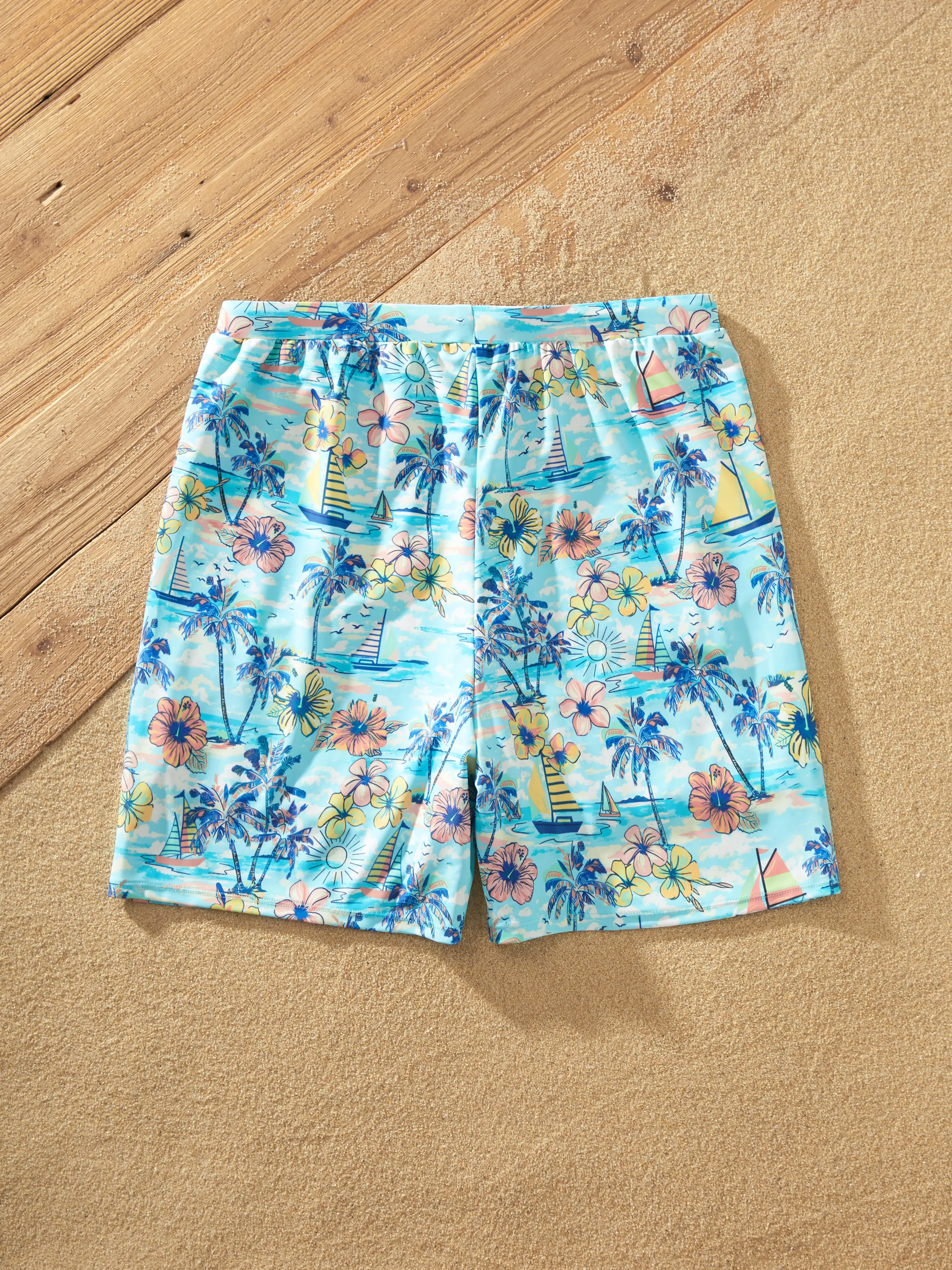 Daddy & Daughter Swimwear Tropical Print,  Girl two-piece Swimsuit  for Summer Beach Vacation Light Blue - Image 7