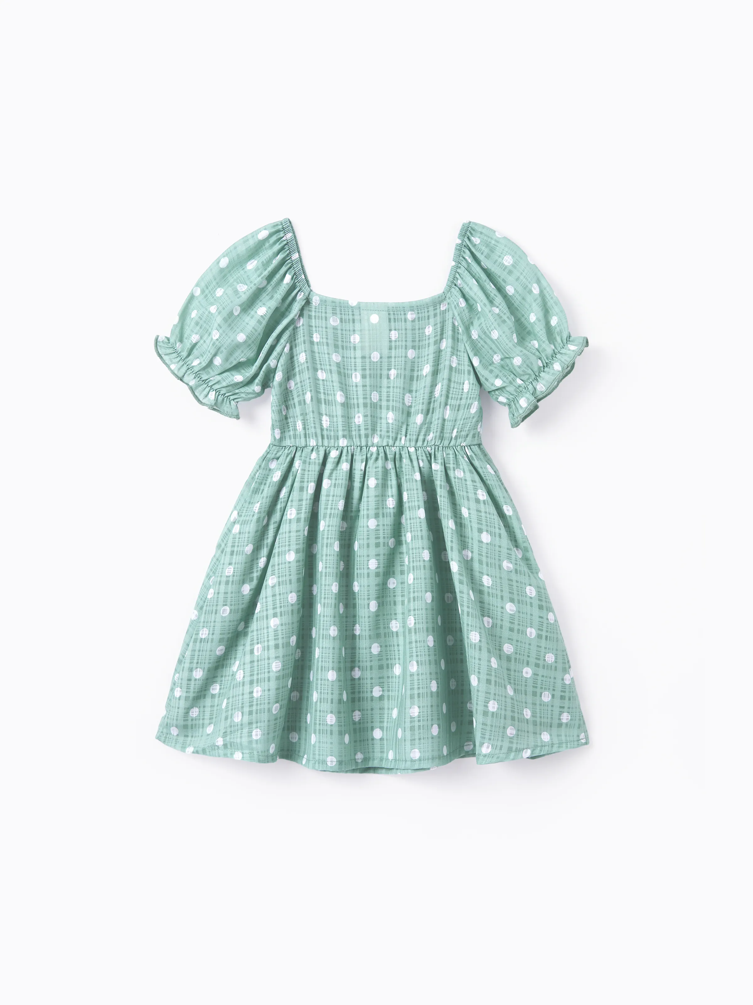 Daddy & Daughter T-Shirt & Dress Set Polka Dot Puff-sleeve Dress for Daughter & Baby, Color Block Cotton Tee for Dad , Perfect for Family Outings & Photos Light Green - Image 19