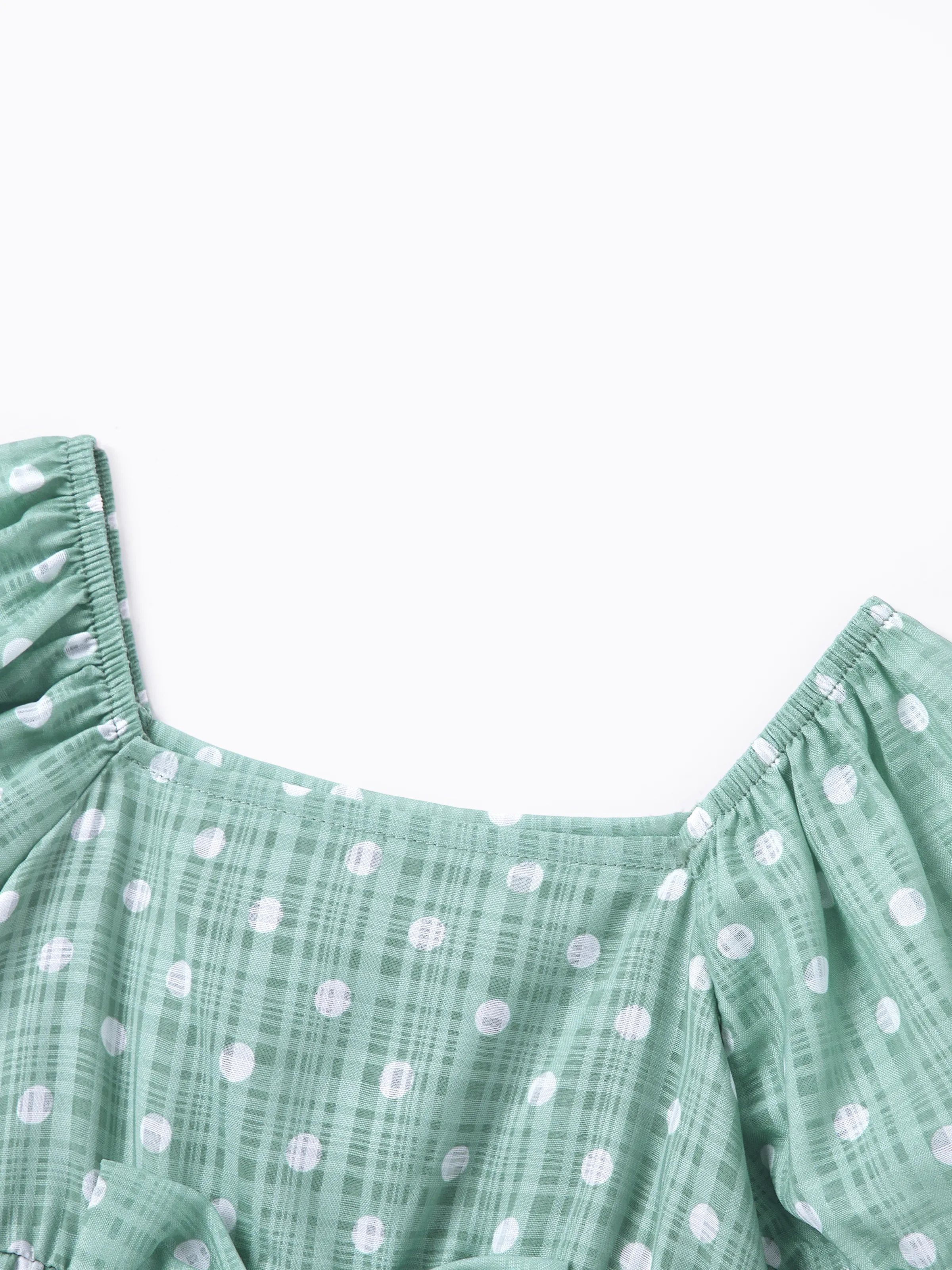 Daddy & Daughter T-Shirt & Dress Set Polka Dot Puff-sleeve Dress for Daughter & Baby, Color Block Cotton Tee for Dad , Perfect for Family Outings & Photos Light Green - Image 20