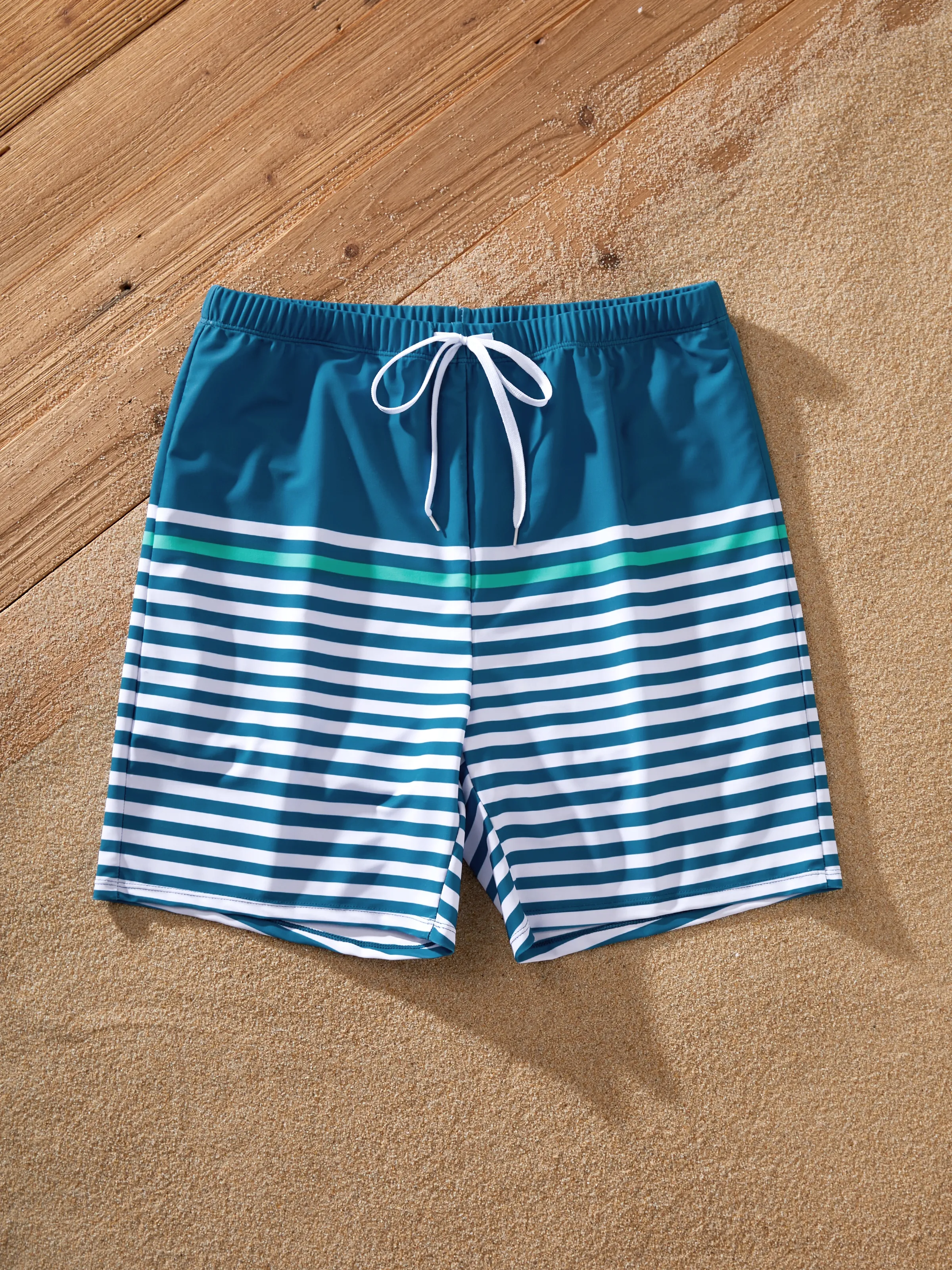 Daddy & Daughter Teal Striped Swimsuits Ruched Bikini & Swim Trunks Set Multi-color - Image 3