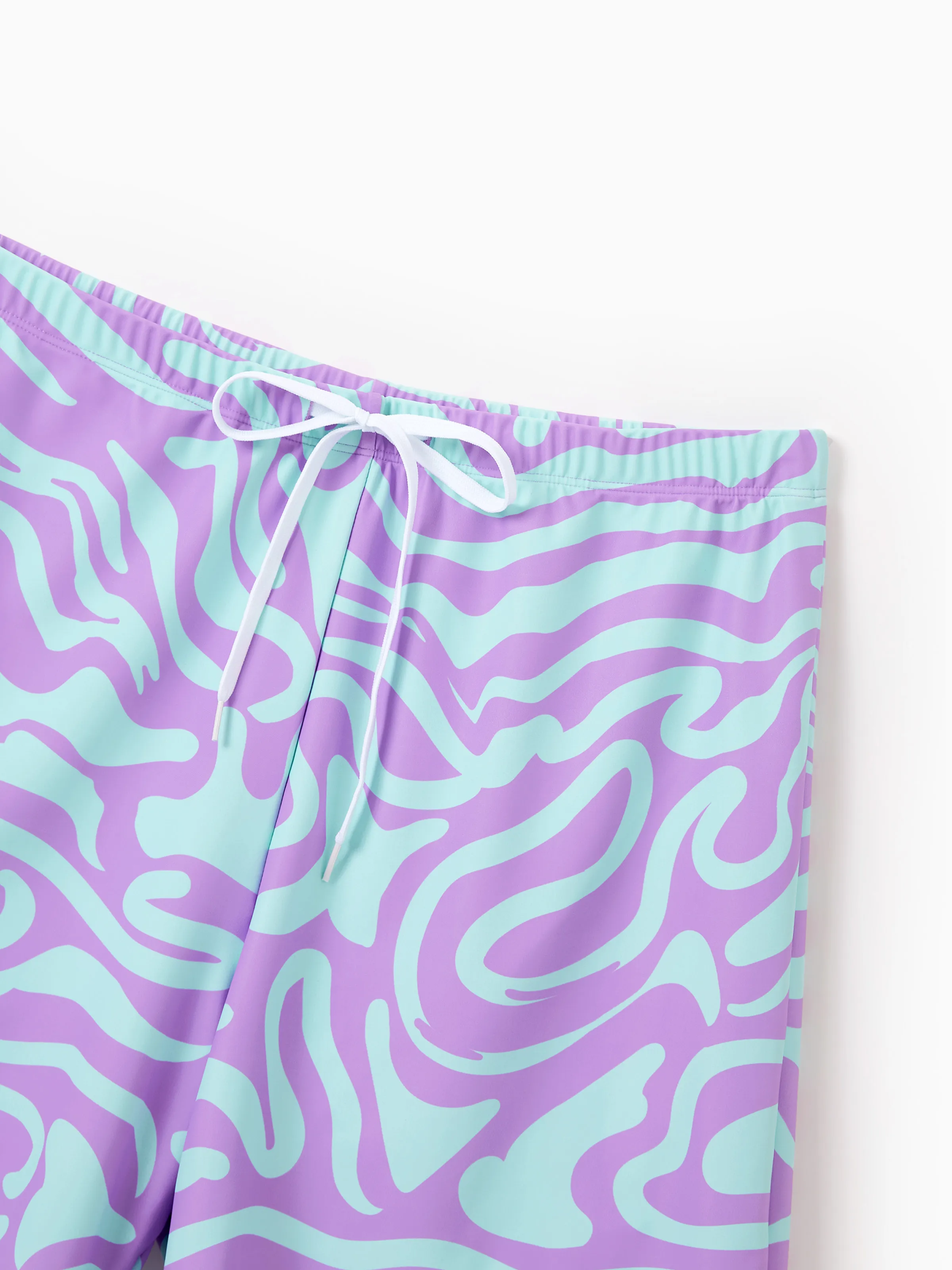 Daddy & Daughter Trendy Purple & Blue Wave Print Swim Trunks or Midriff Cutout One-Piece Swimsuit Purple - Image 5