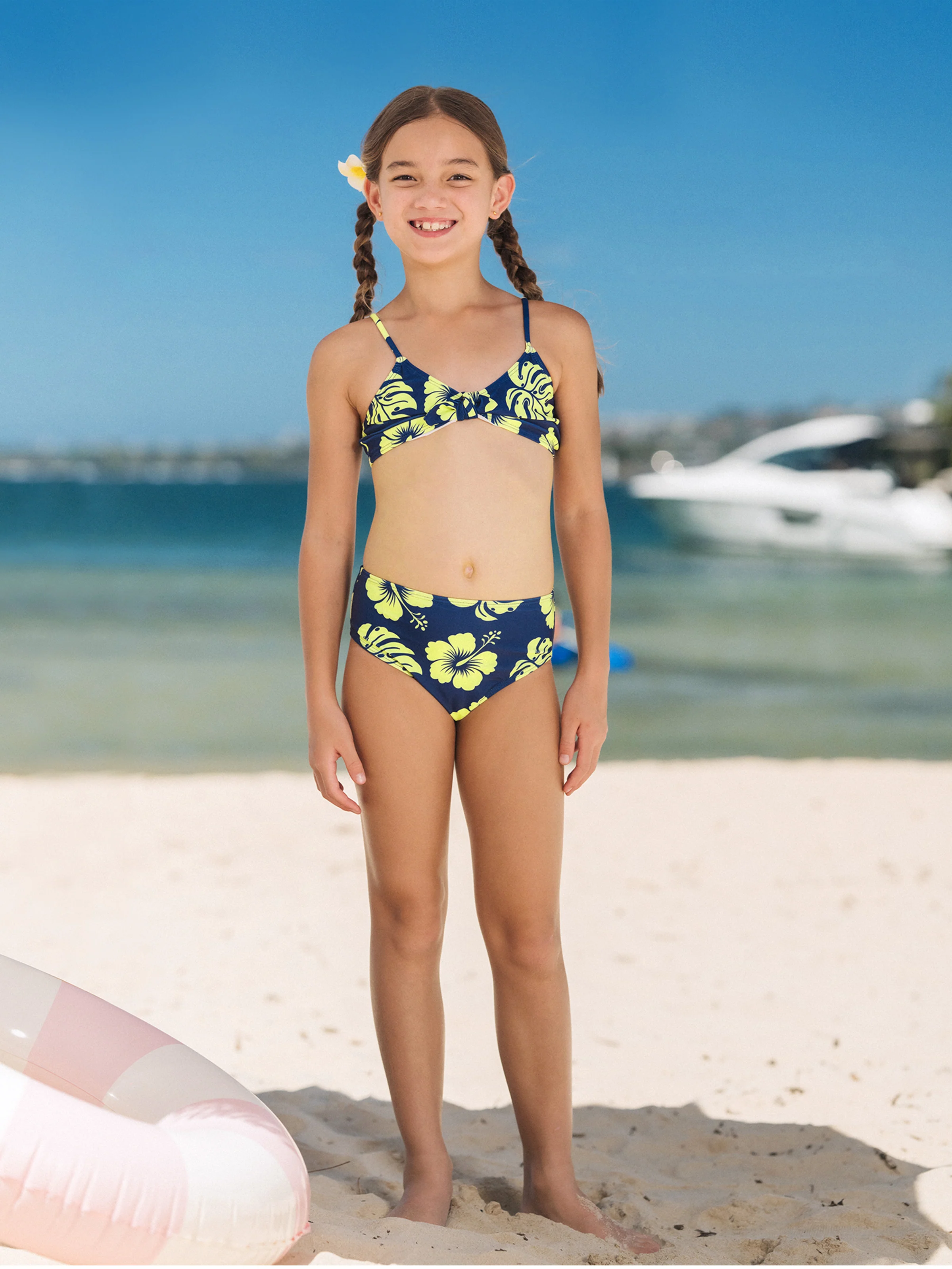 Daddy & Daughter Tropical Floral Swimsuits Halter Bikini & Swim Trunks Set Deep Blue - Image 11
