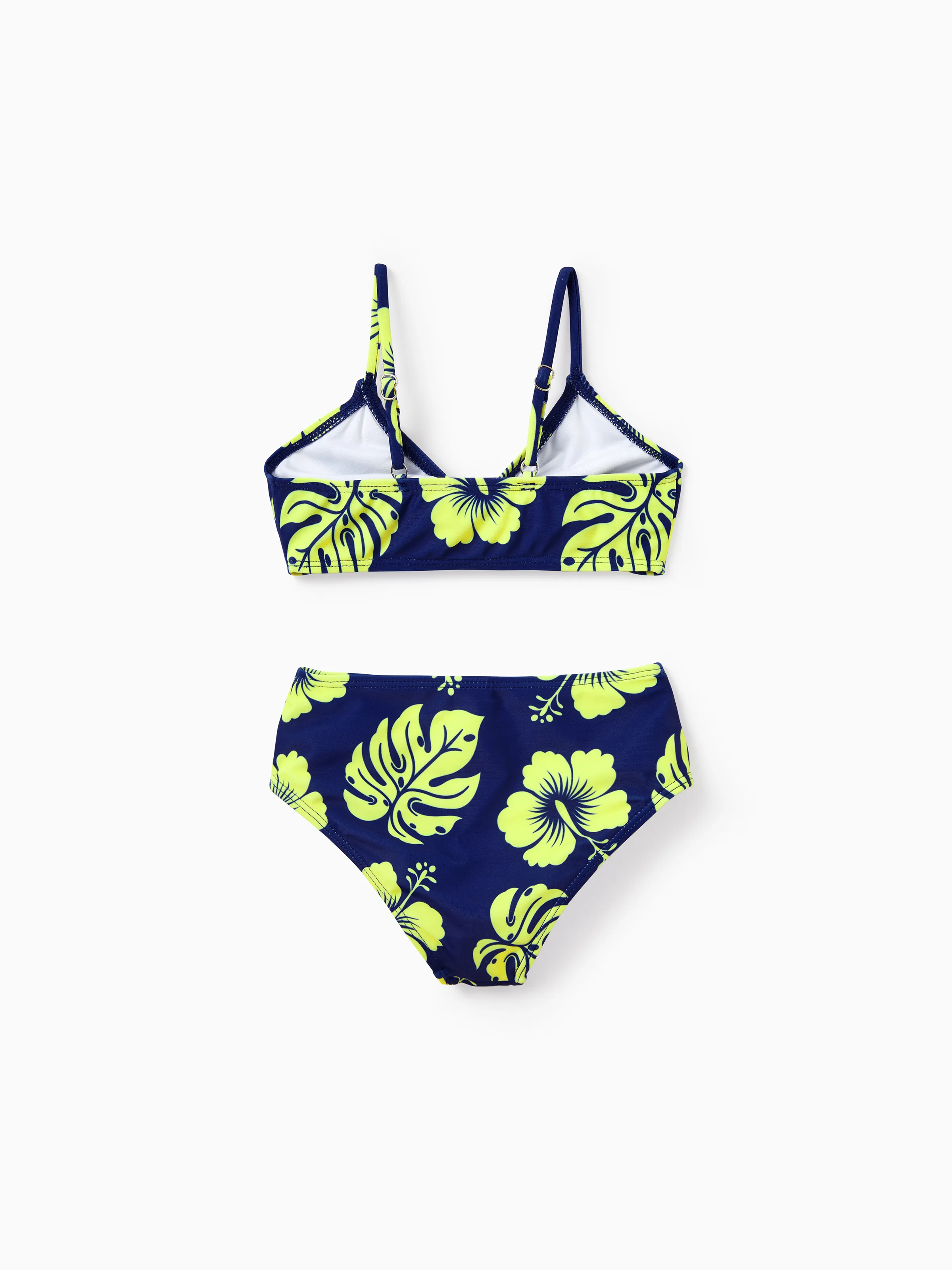 Daddy & Daughter Tropical Floral Swimsuits Halter Bikini & Swim Trunks Set Deep Blue - Image 14