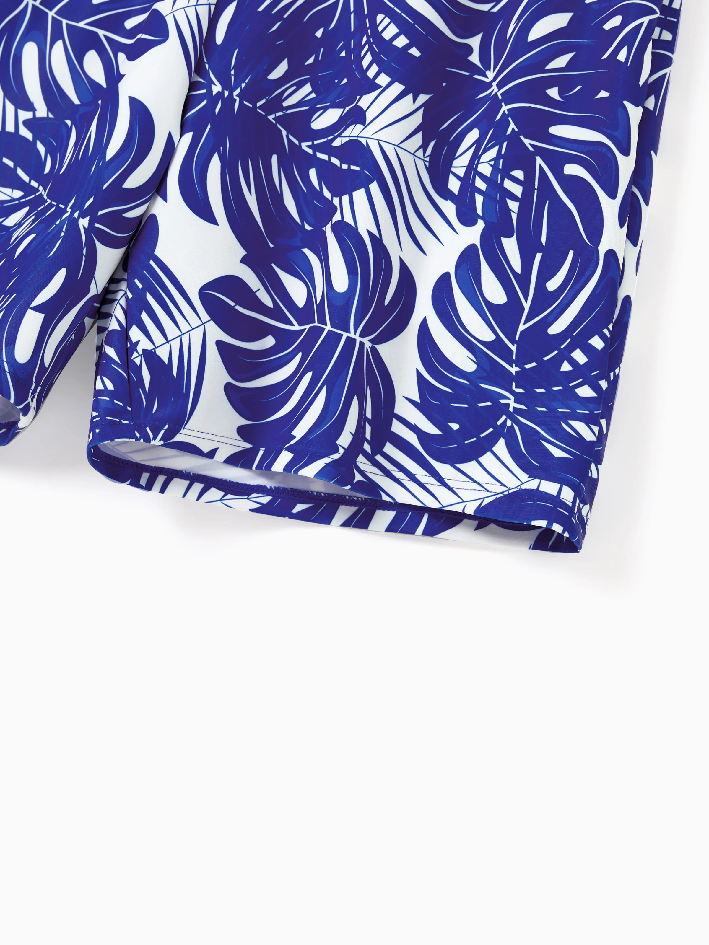 Daddy & Daughter Tropical Leaf Print Swim Trunks or Hollow-out  Crisscross Straps One-piece Swimsuit Blue - Image 5