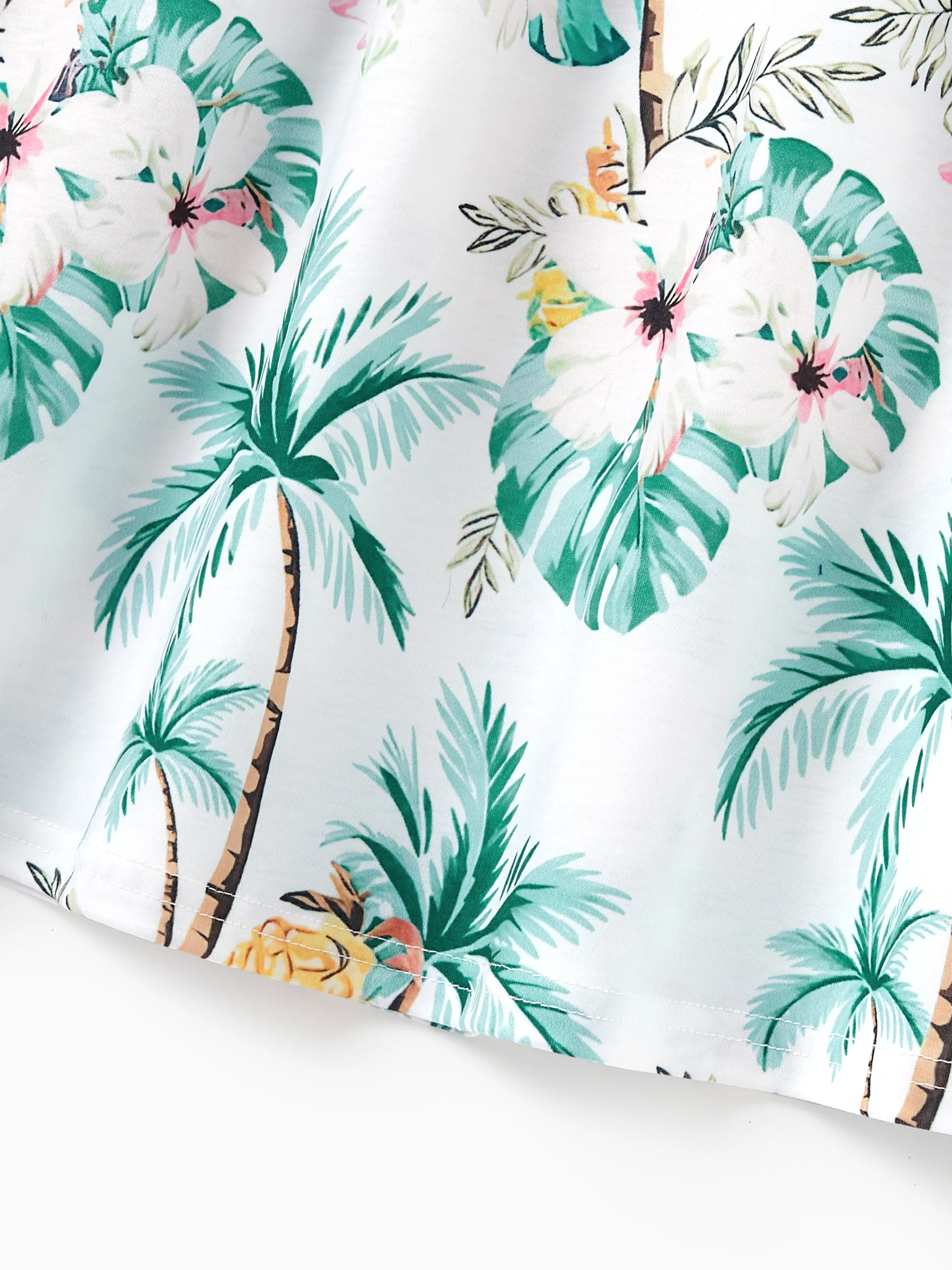 Daddy & Me Tropical Print Outfits,Daughter Tank Dress & Dad Cotton T-Shirt Set Green - Image 17
