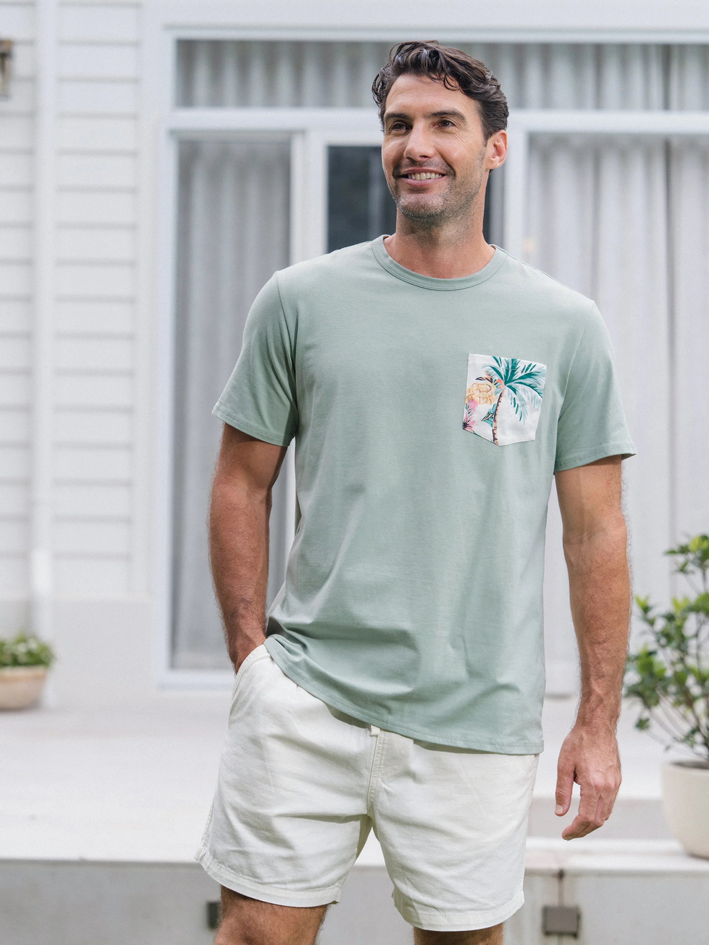 Daddy & Son Tropical Print Outfits,Dad/Kids Cotton T-Shirt Set Green - Image 4