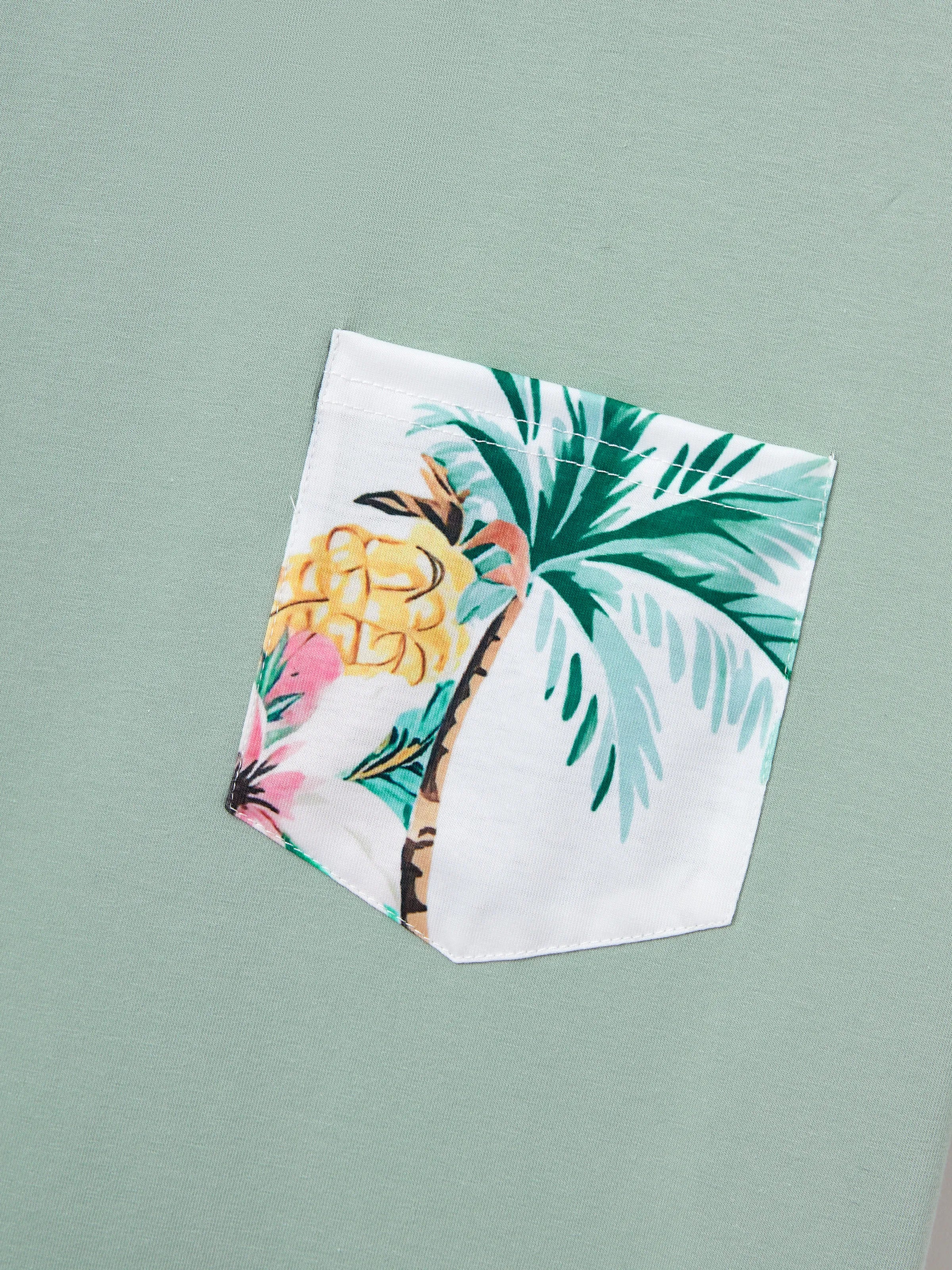 Daddy & Me Tropical Print Outfits,Daughter Tank Dress & Dad Cotton T-Shirt Set Green - Image 9