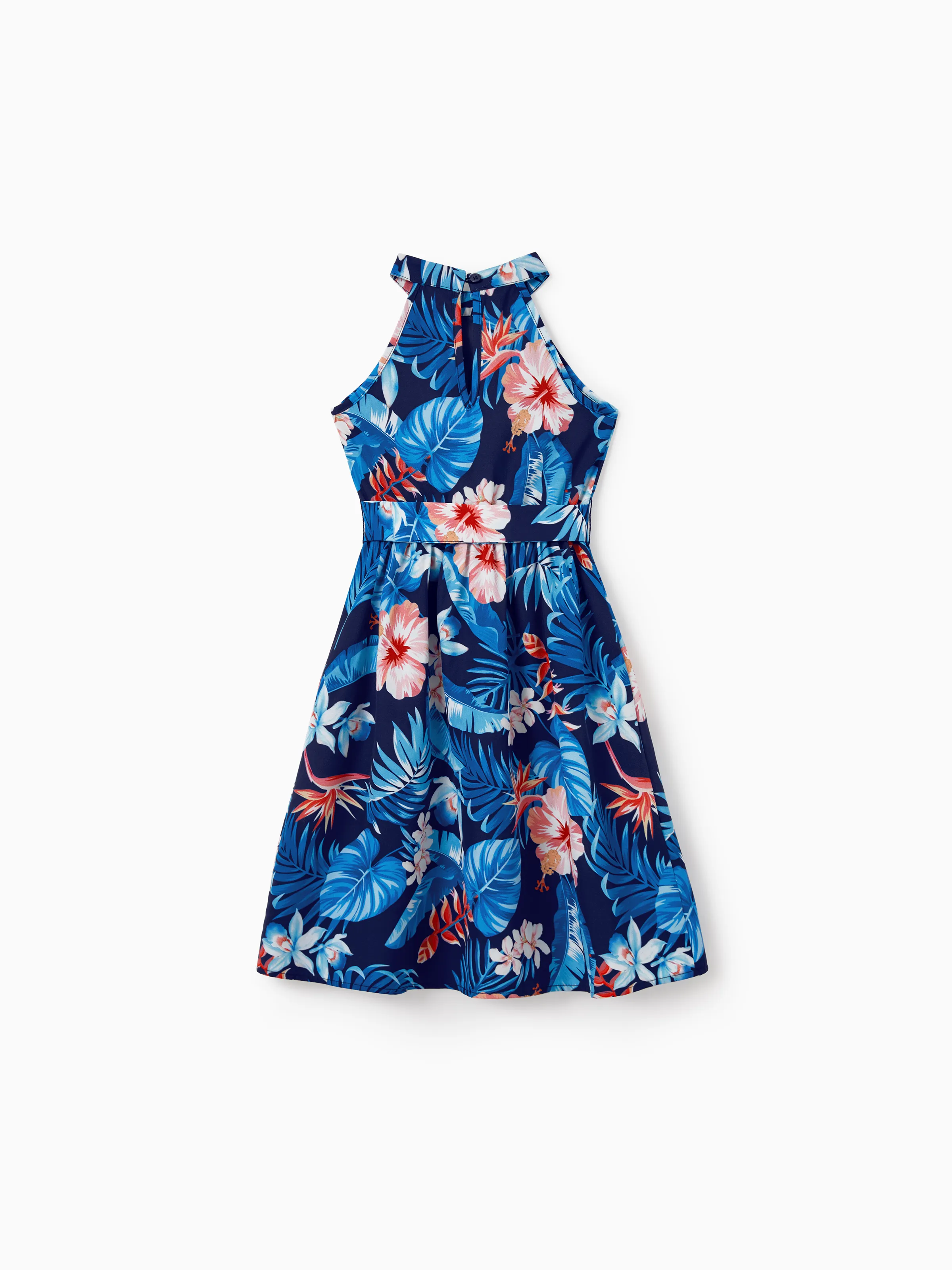 Daddy & Daughter Vacation Set Tropical Floral Print Shirt or Halter Dresses for Dad, Mom, Kids & Baby, Perfect for Summer Holidays & Family Photos Deep Blue - Image 10