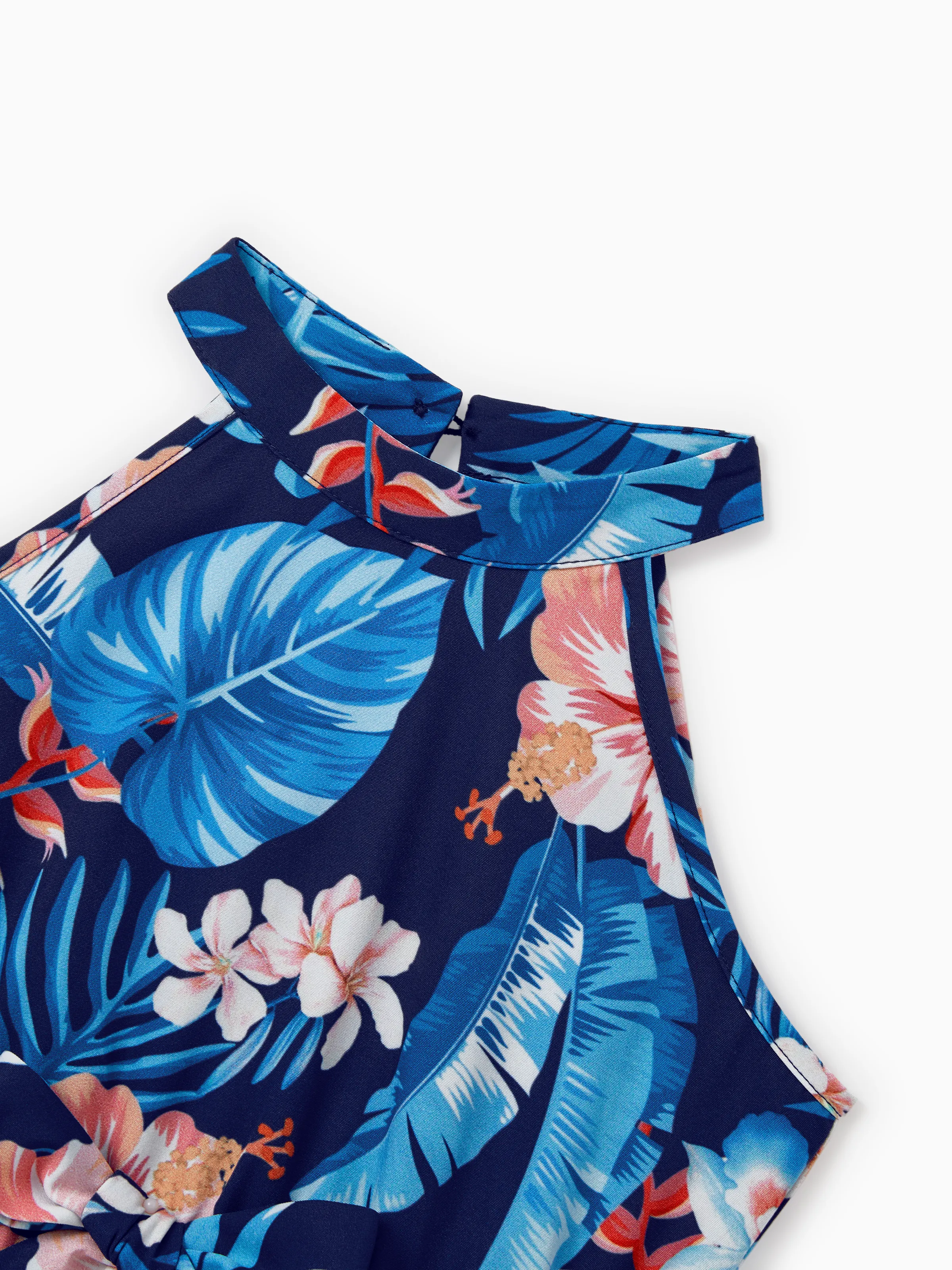 Daddy & Daughter Vacation Set Tropical Floral Print Shirt or Halter Dresses for Dad, Mom, Kids & Baby, Perfect for Summer Holidays & Family Photos Deep Blue - Image 11
