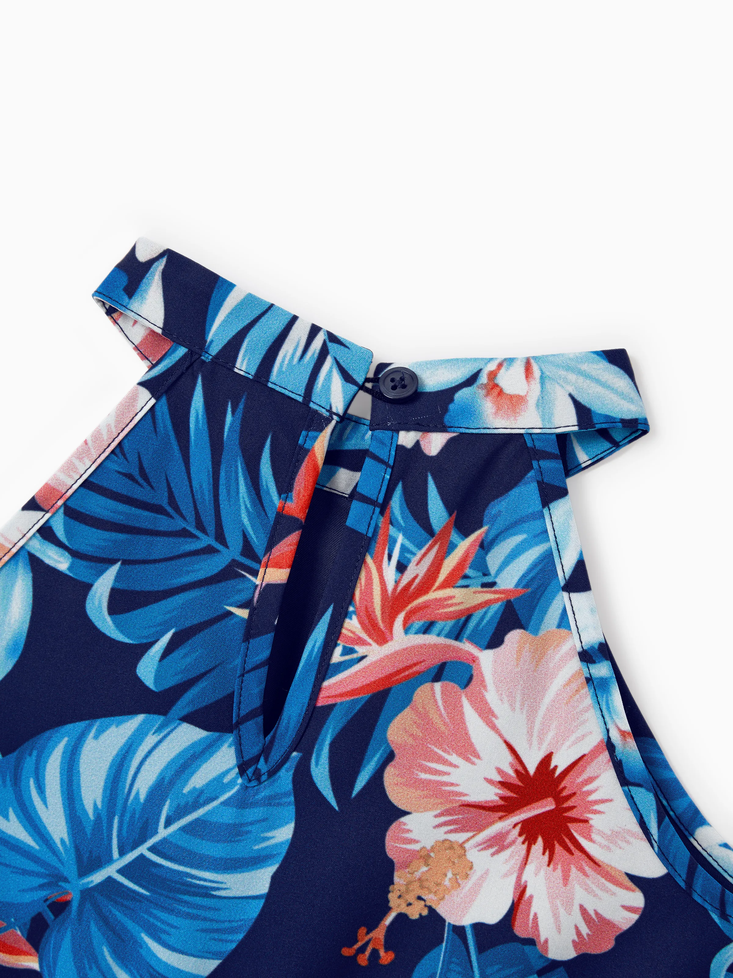 Daddy & Daughter Vacation Set Tropical Floral Print Shirt or Halter Dresses for Dad, Mom, Kids & Baby, Perfect for Summer Holidays & Family Photos Deep Blue - Image 12