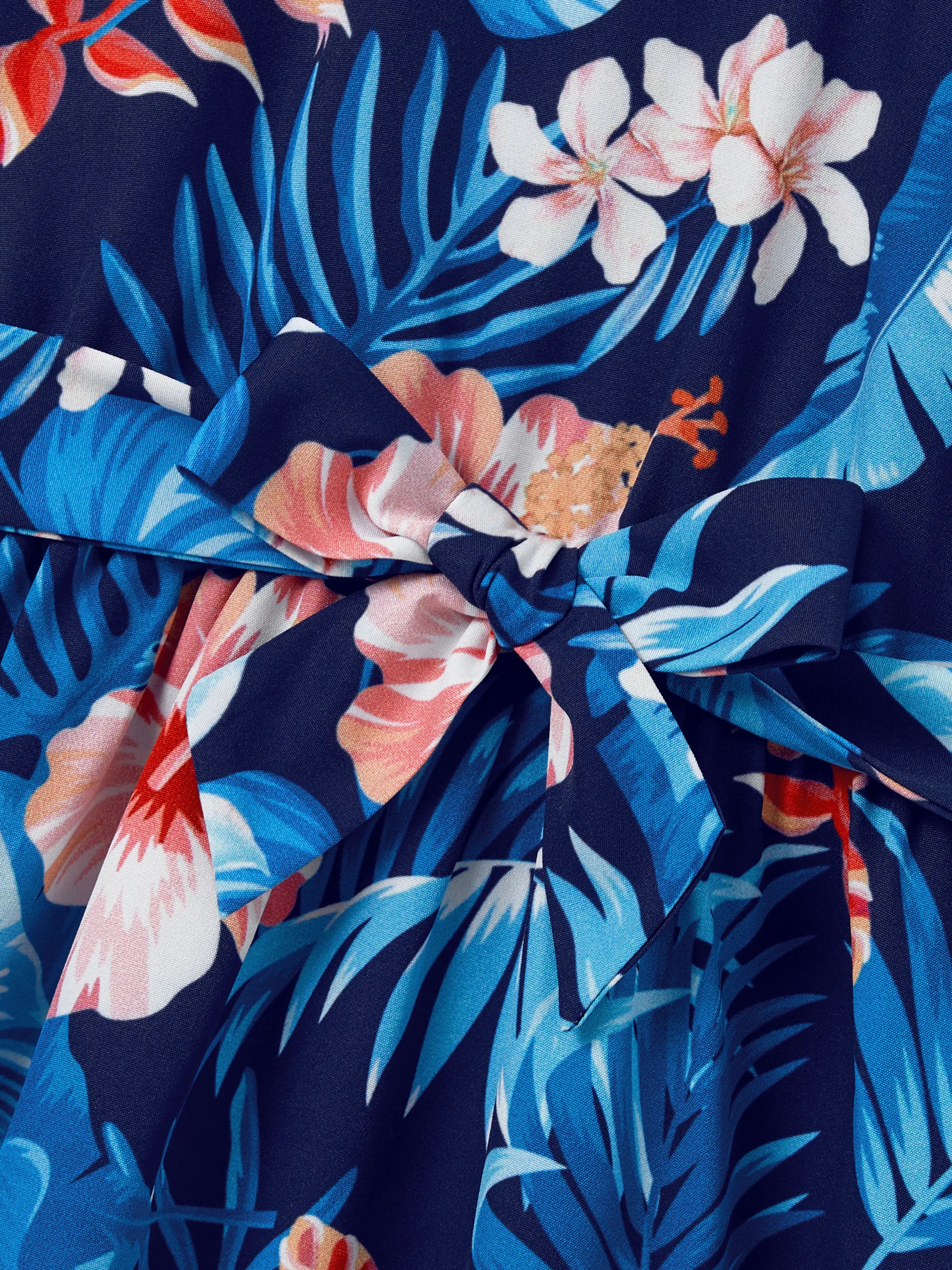Daddy & Daughter Vacation Set Tropical Floral Print Shirt or Halter Dresses for Dad, Mom, Kids & Baby, Perfect for Summer Holidays & Family Photos Deep Blue - Image 13