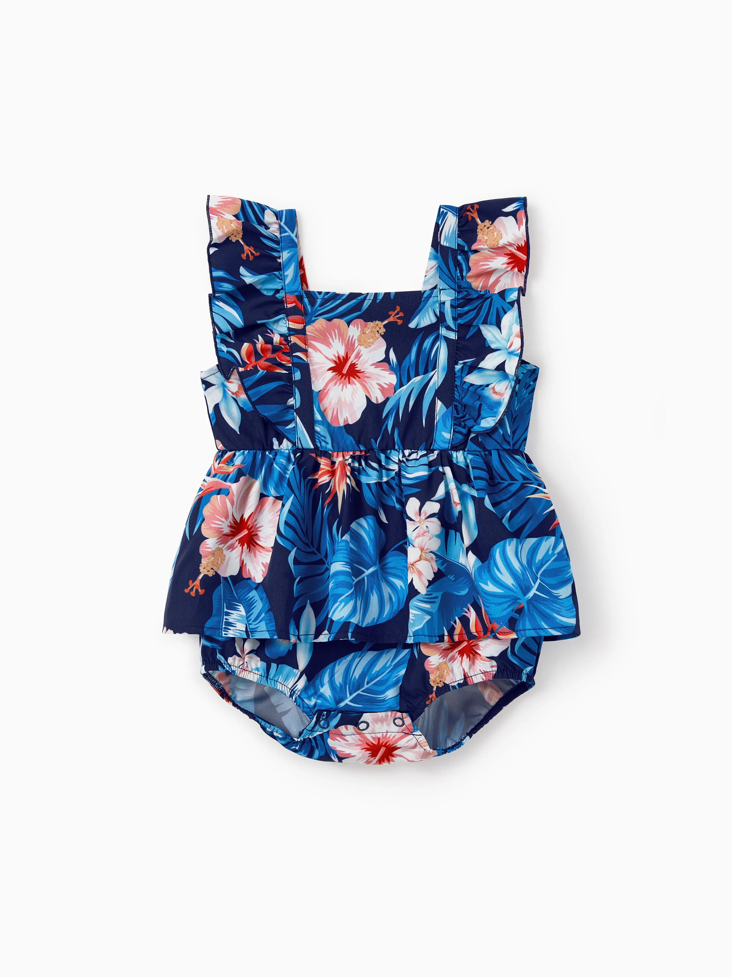 Daddy & Daughter Vacation Set Tropical Floral Print Shirt or Halter Dresses for Dad, Mom, Kids & Baby, Perfect for Summer Holidays & Family Photos Deep Blue - Image 14