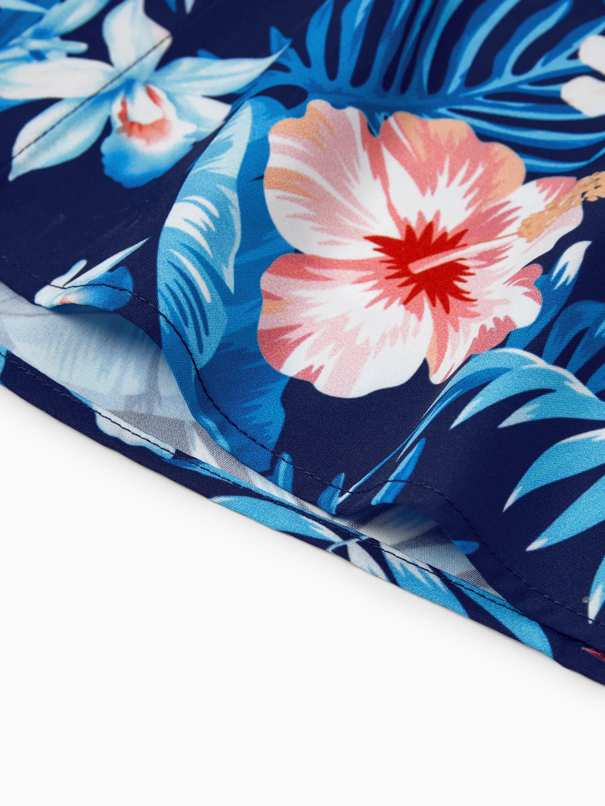Daddy & Daughter Vacation Set Tropical Floral Print Shirt or Halter Dresses for Dad, Mom, Kids & Baby, Perfect for Summer Holidays & Family Photos Deep Blue - Image 8