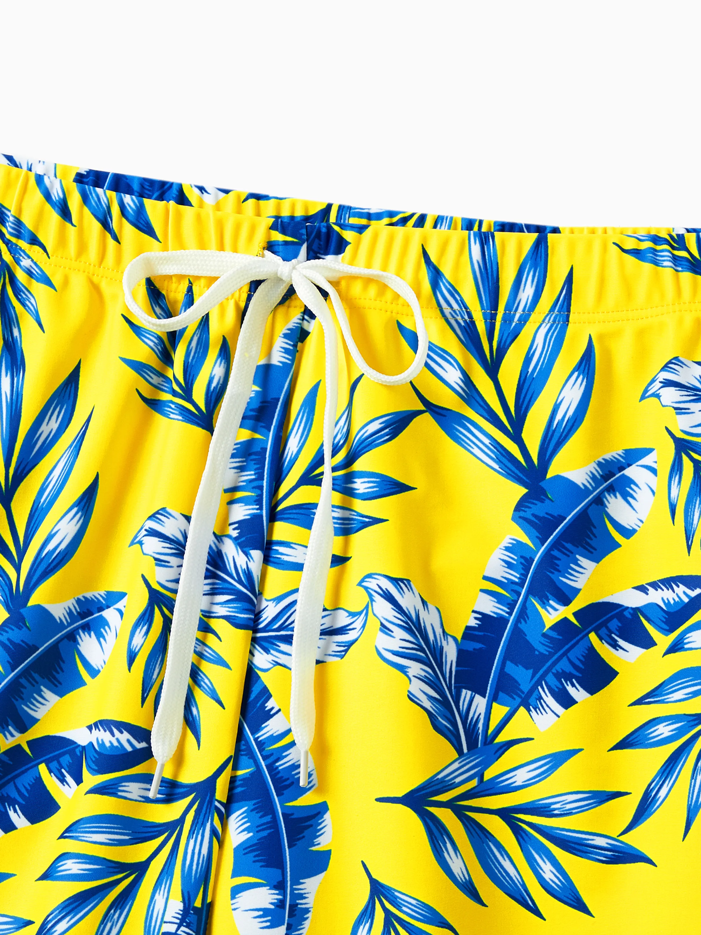 Daddy & Daughter Yellow Leaf Print Swim Trunks or Ruched Flutter Sleeve Bikini with Optional Swim Cover Up Yellow - Image 4