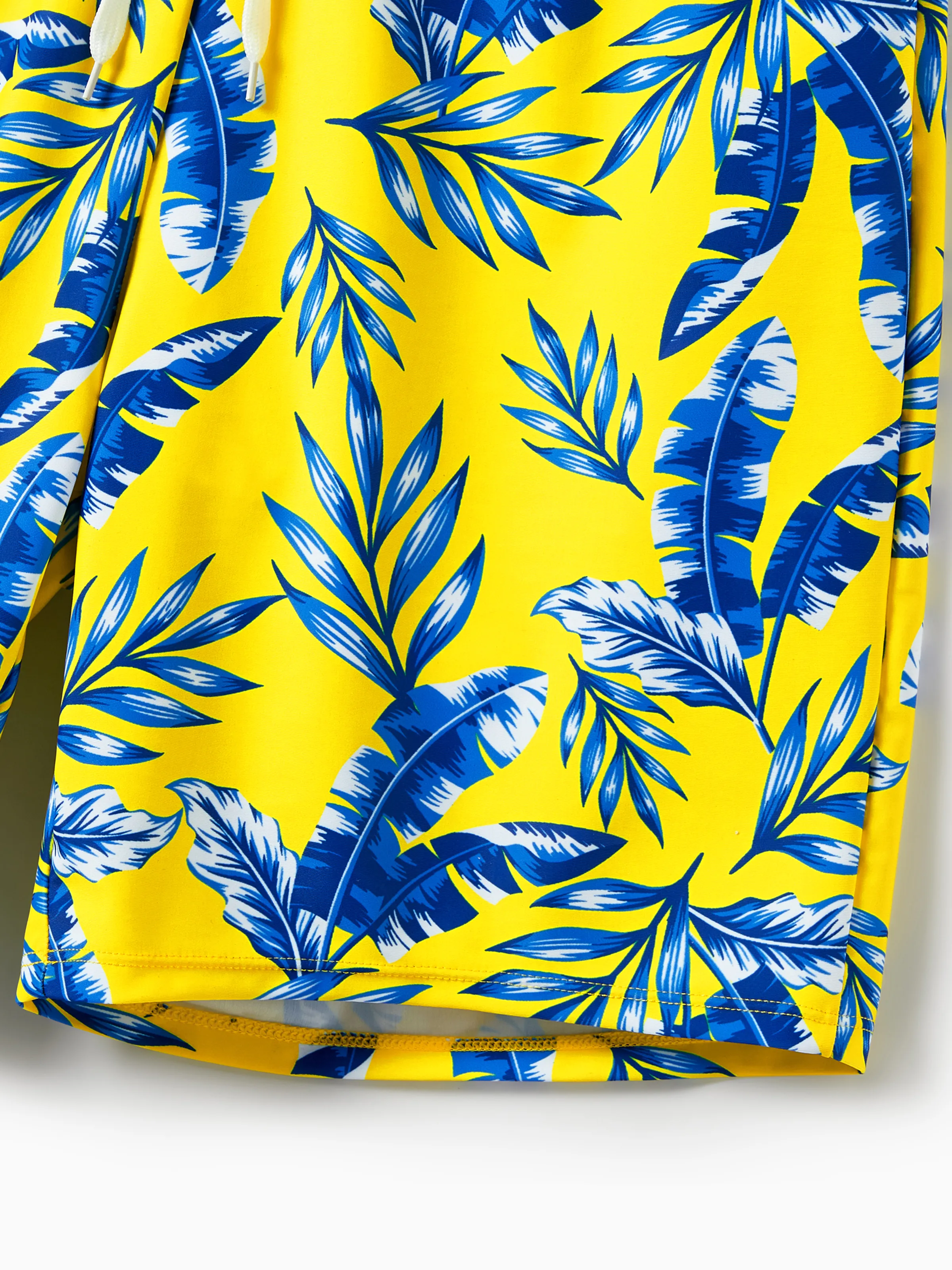 Daddy & Daughter Yellow Leaf Print Swim Trunks or Ruched Flutter Sleeve Bikini with Optional Swim Cover Up Yellow - Image 5