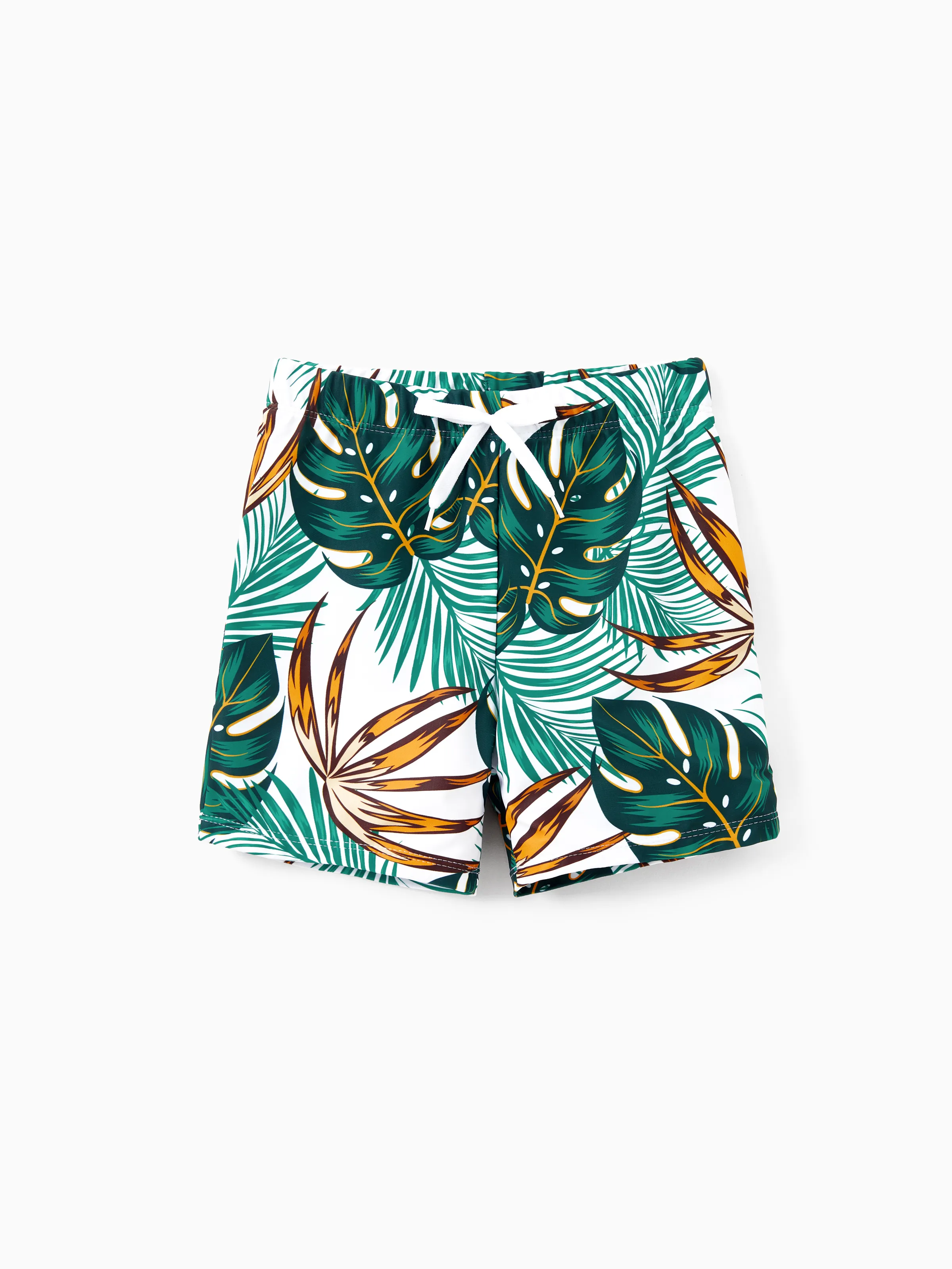Daddy & Son Allover Plants Print Swim Trunks Shorts  Dark Green - Image 10