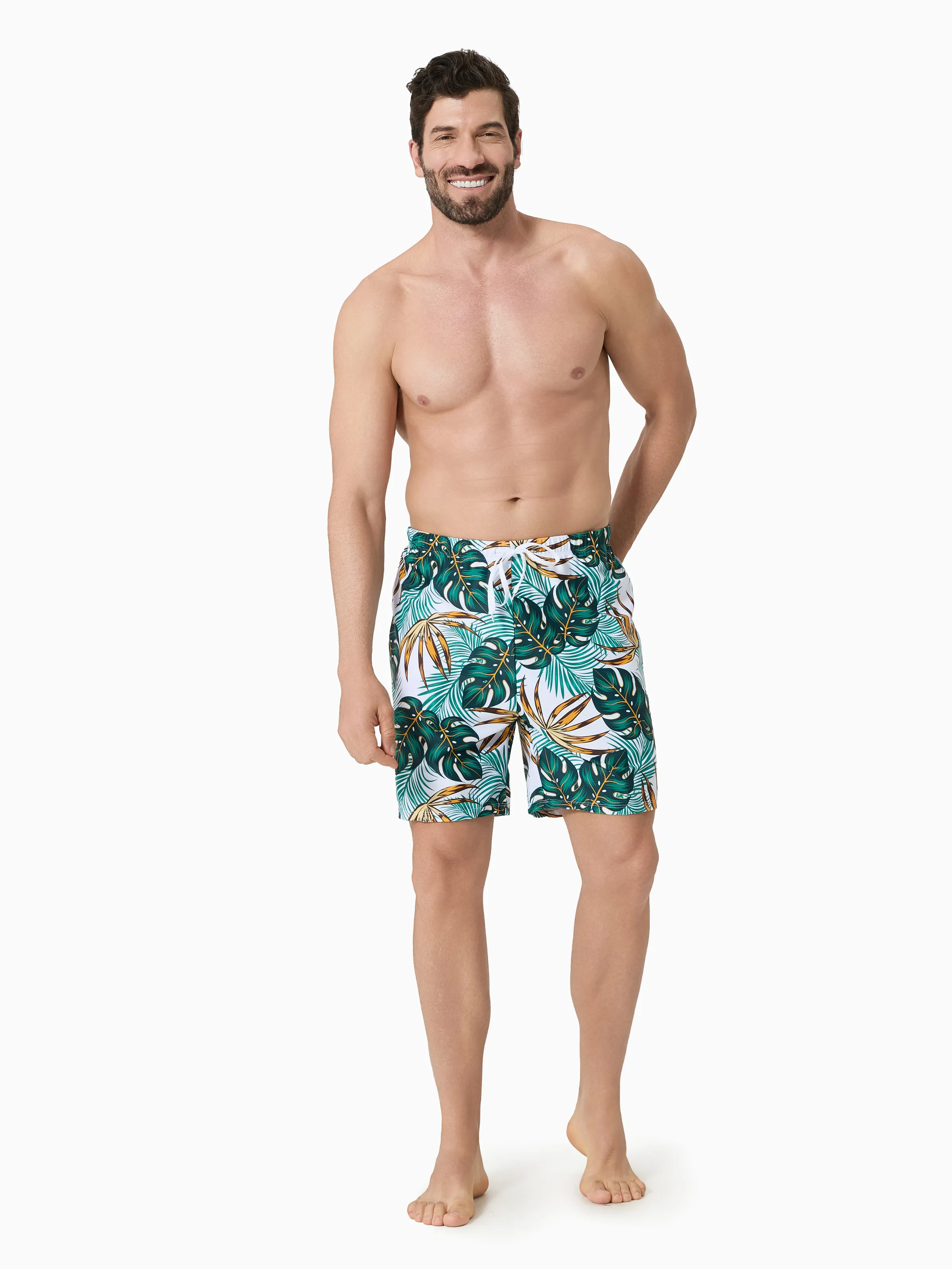 Daddy & Son Allover Plants Print Swim Trunks Shorts  Dark Green - Image 3