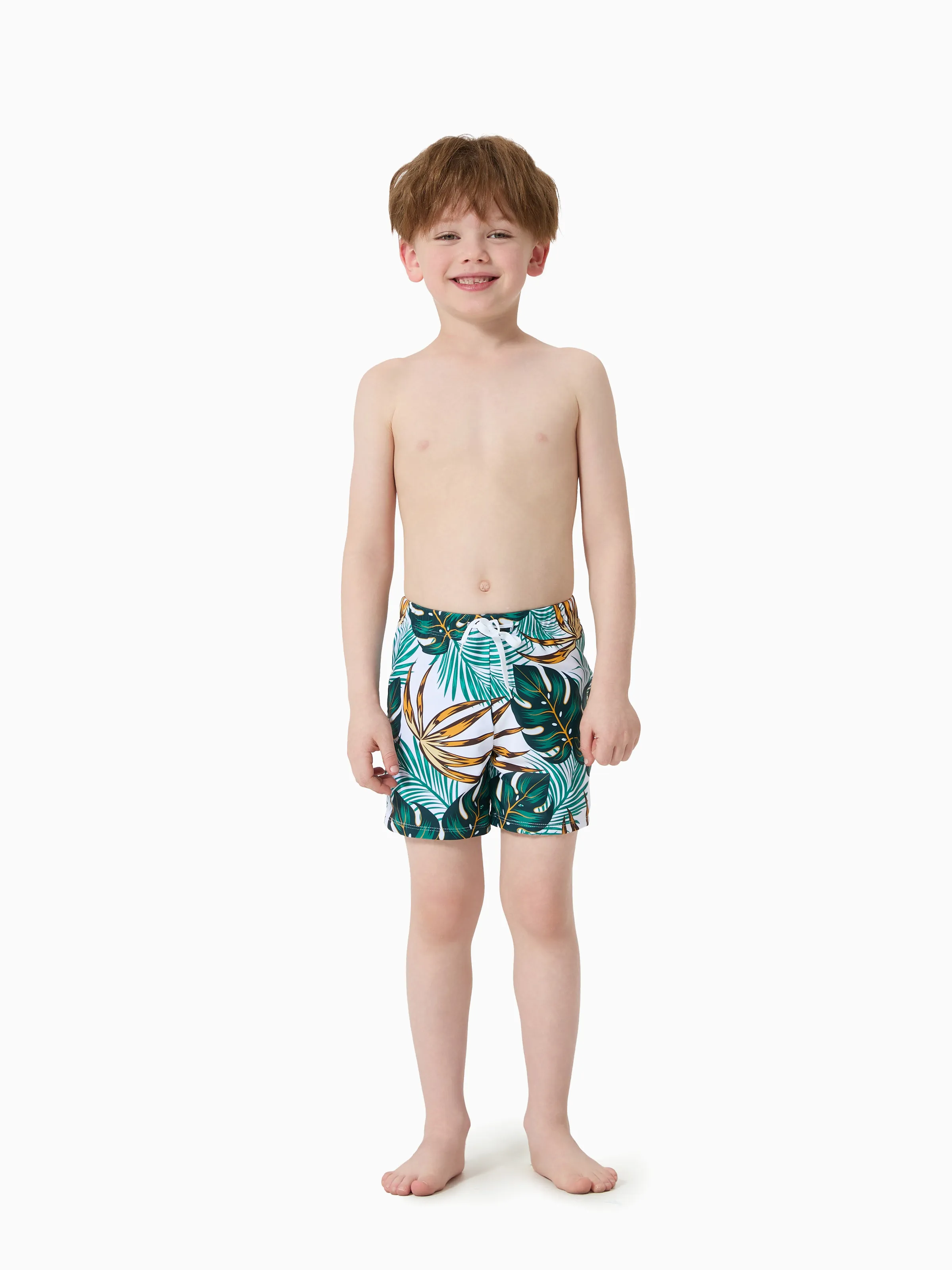 Daddy & Son Allover Plants Print Swim Trunks Shorts  Dark Green - Image 8