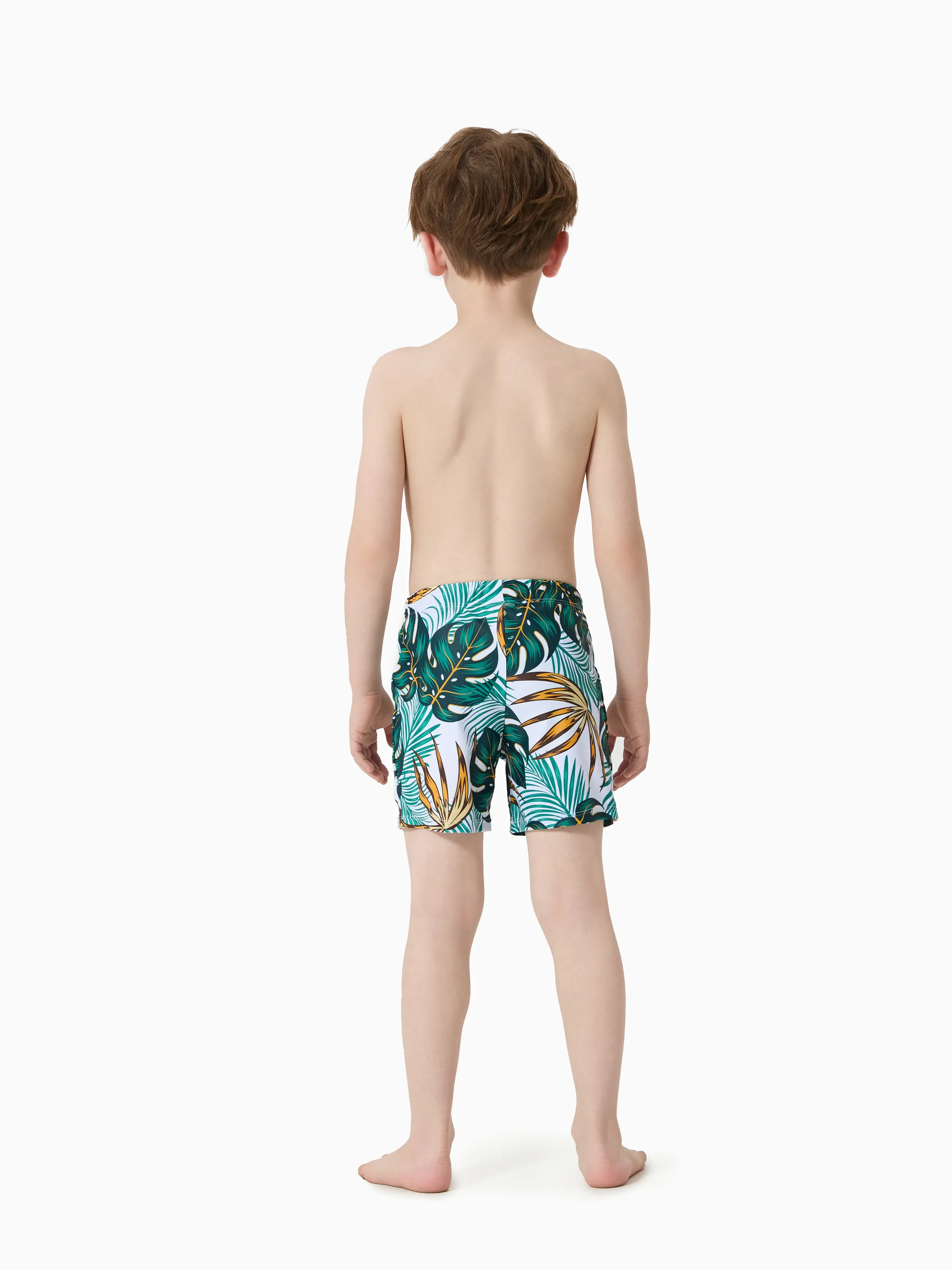 Daddy & Son Allover Plants Print Swim Trunks Shorts  Dark Green - Image 9