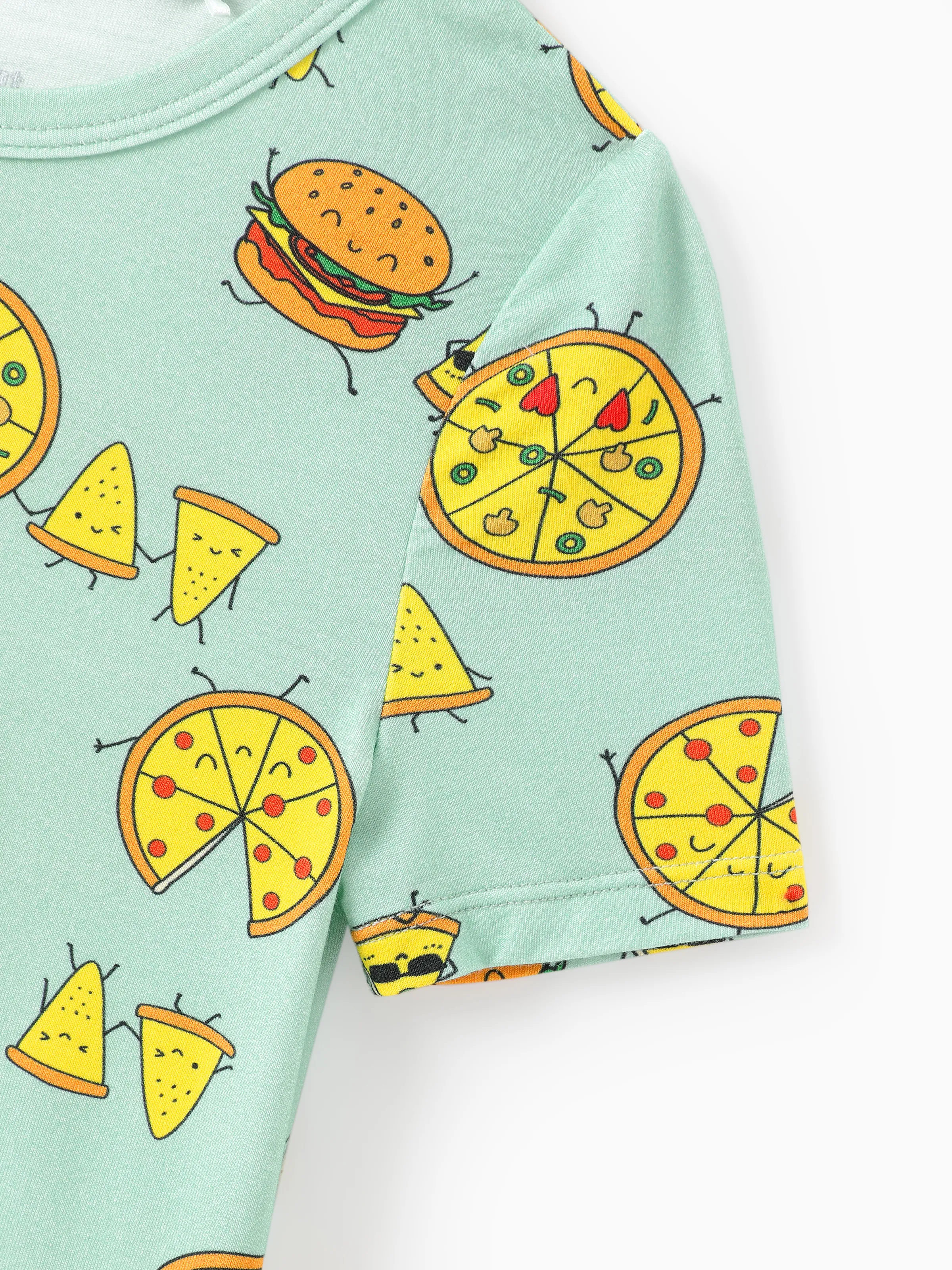 Daddy & Son Bamboo Family Mint Green PJs Cute Cartoon Food Theme Print Short Sleeve & Long Pants Sleepwear Matching Pajama set (Snug-Fitting for Children) Light Blue - Image 11