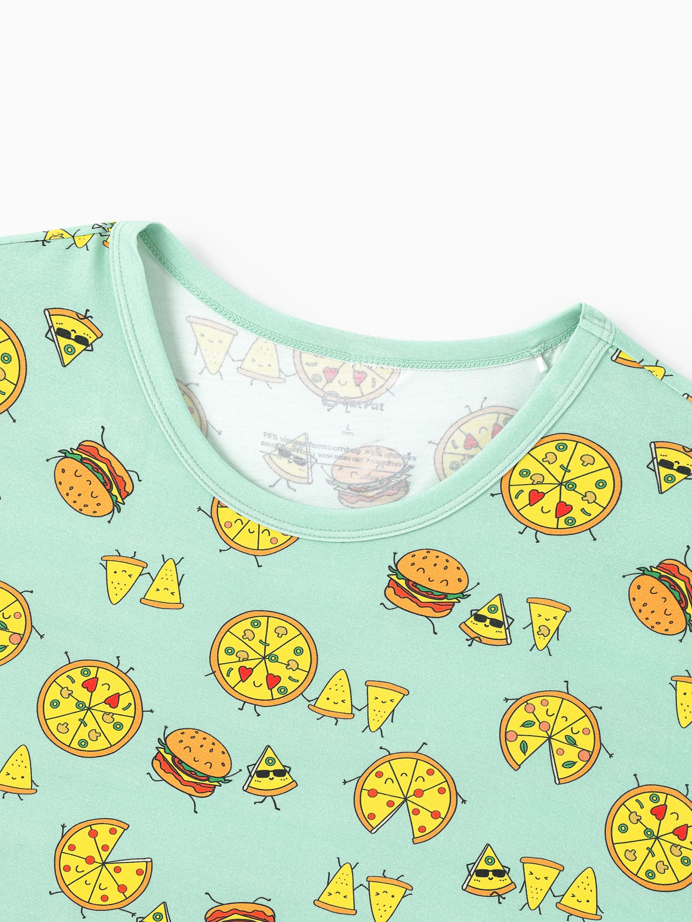 Daddy & Son Bamboo Family Mint Green PJs Cute Cartoon Food Theme Print Short Sleeve & Long Pants Sleepwear Matching Pajama set (Snug-Fitting for Children) Light Blue - Image 6
