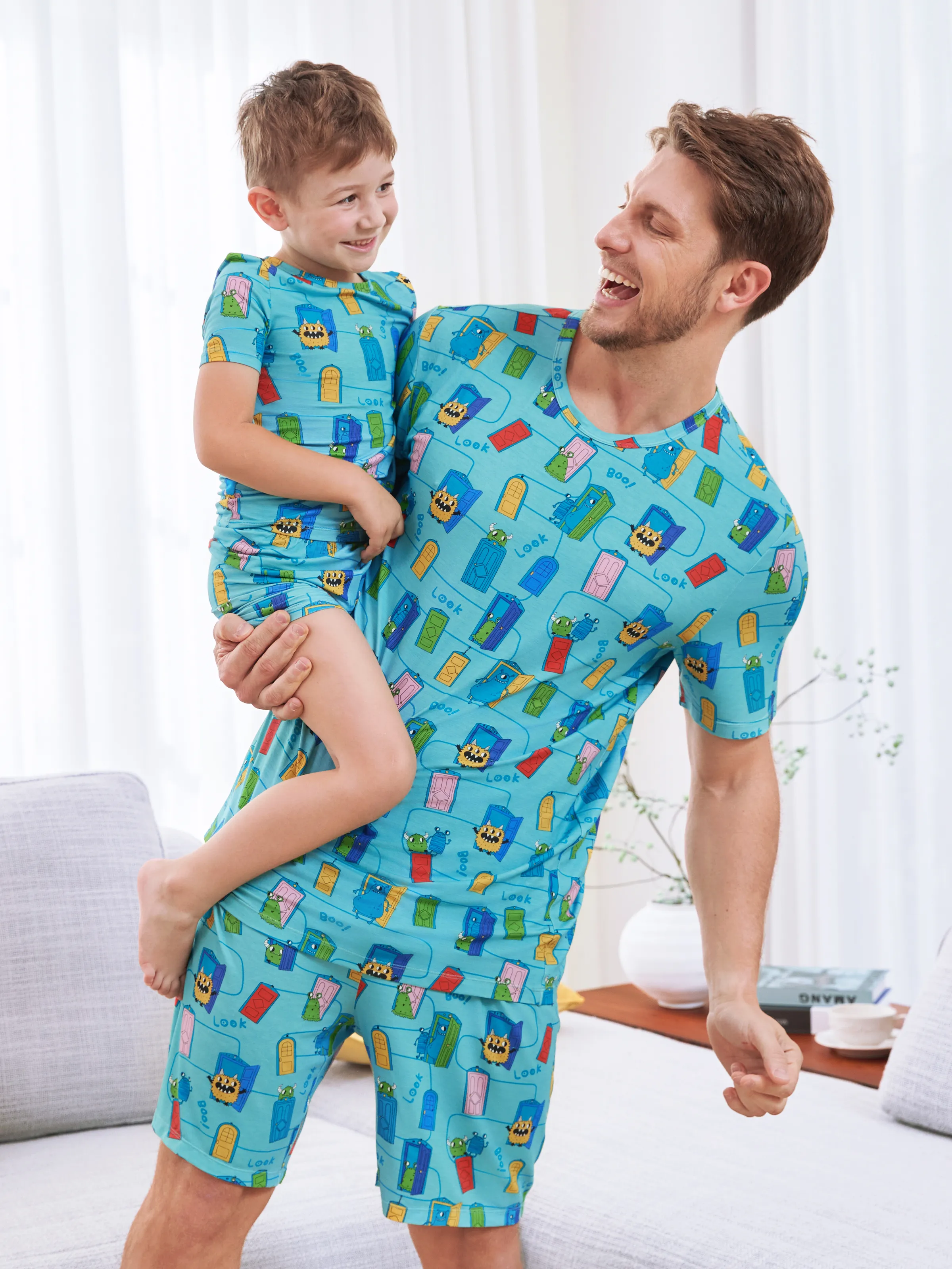 Daddy & Son Bamboo Family Pajamas Cartoon Print Short-sleeve Matching Pajama set ( Snug-Fitting for Children ) Green - Image 14