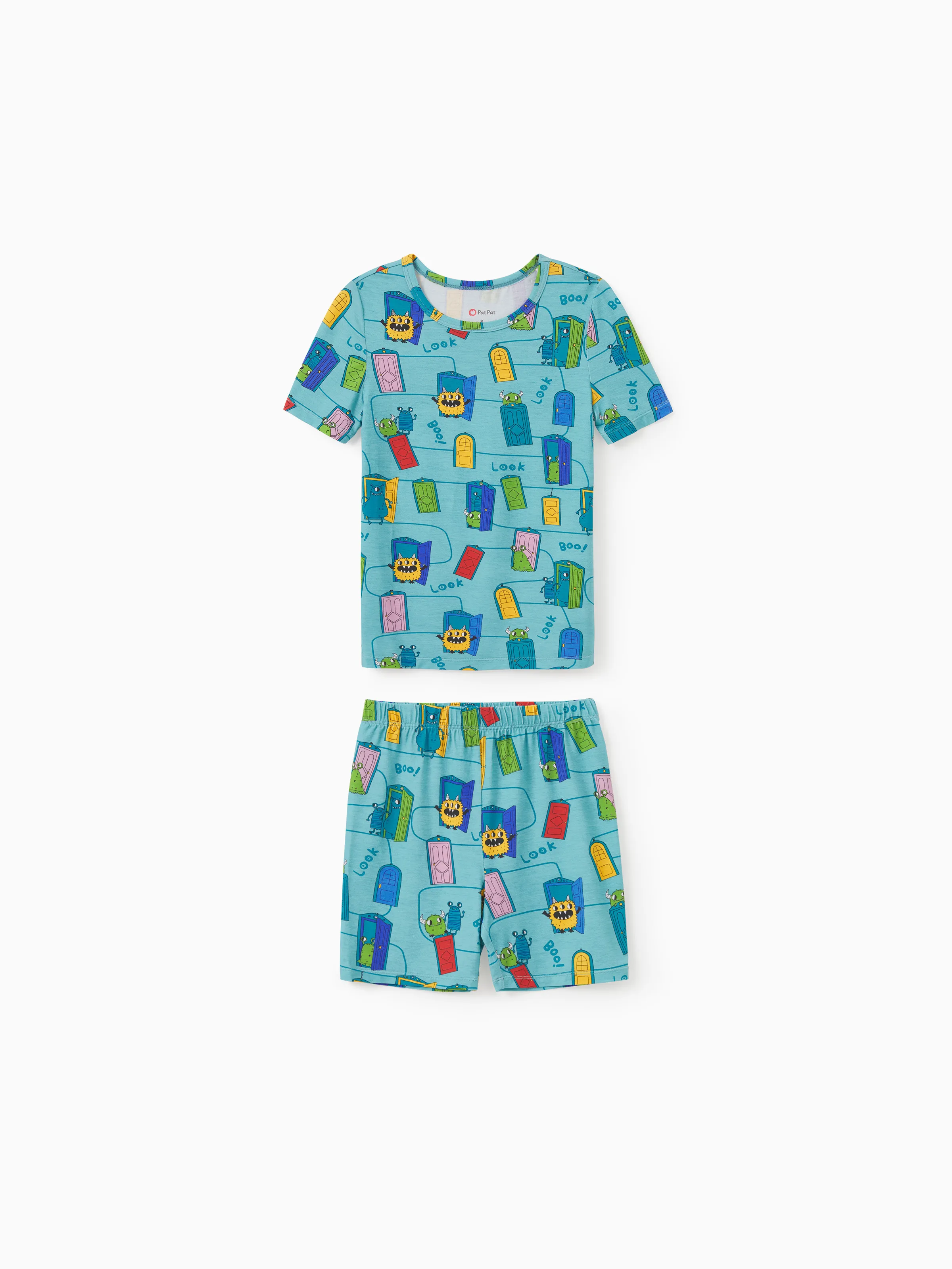 Daddy & Son Bamboo Family Pajamas Cartoon Print Short-sleeve Matching Pajama set ( Snug-Fitting for Children ) Green - Image 8